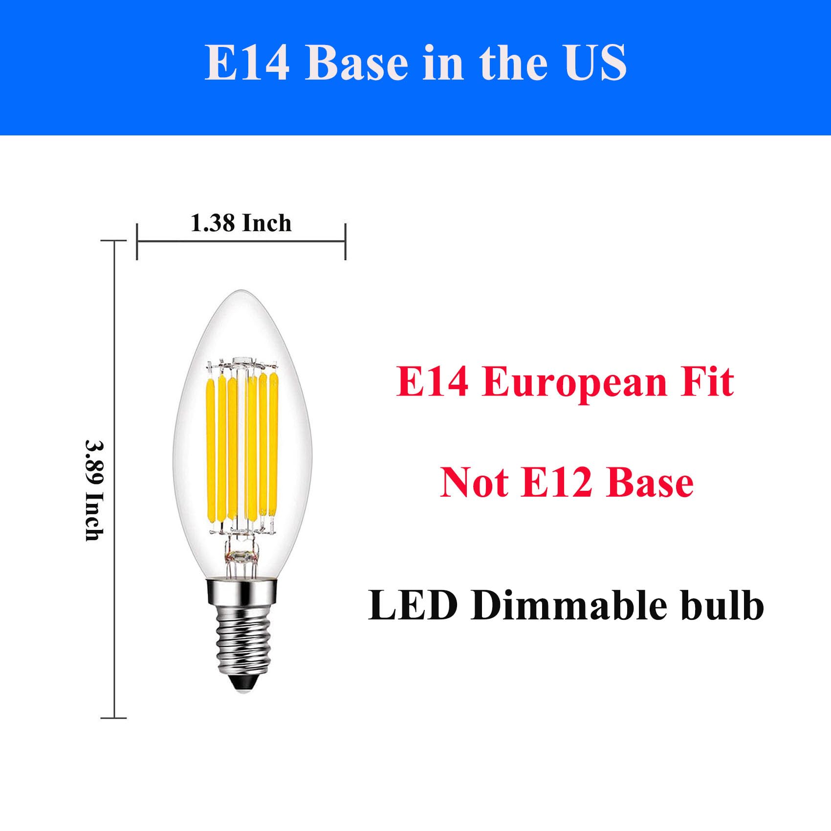 Beonllay E14 6W LED Bulb, Dimmable 2700K Warm White, Glass, 600 Lumens, C35 Model, 4 Pack