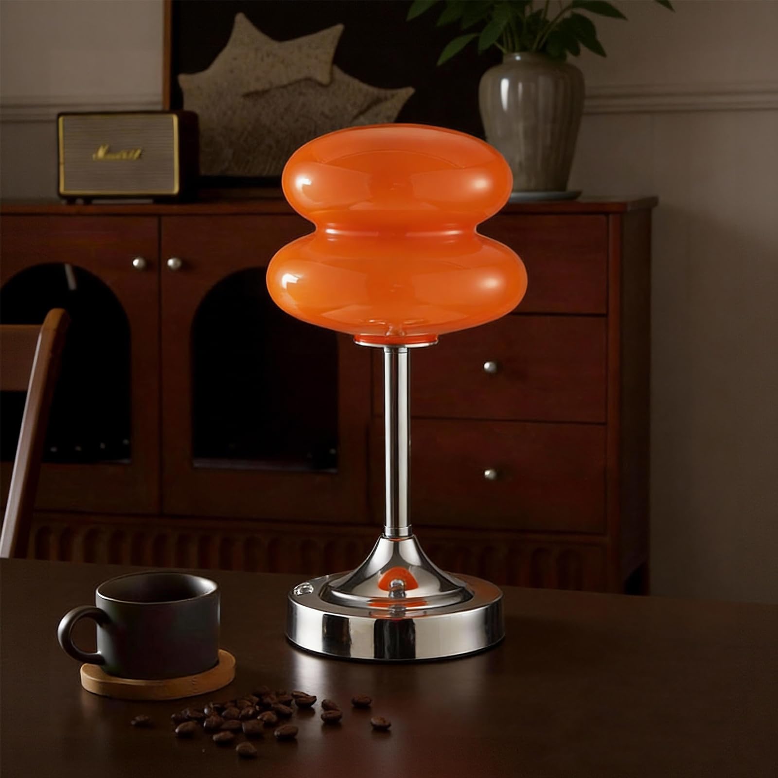 Zoeger Cordless Mushroom Lamp Table Lamp for Bedroom, Battery Operate Mini Modern Mid Century Lamps,Unique Aesthetic Home Living