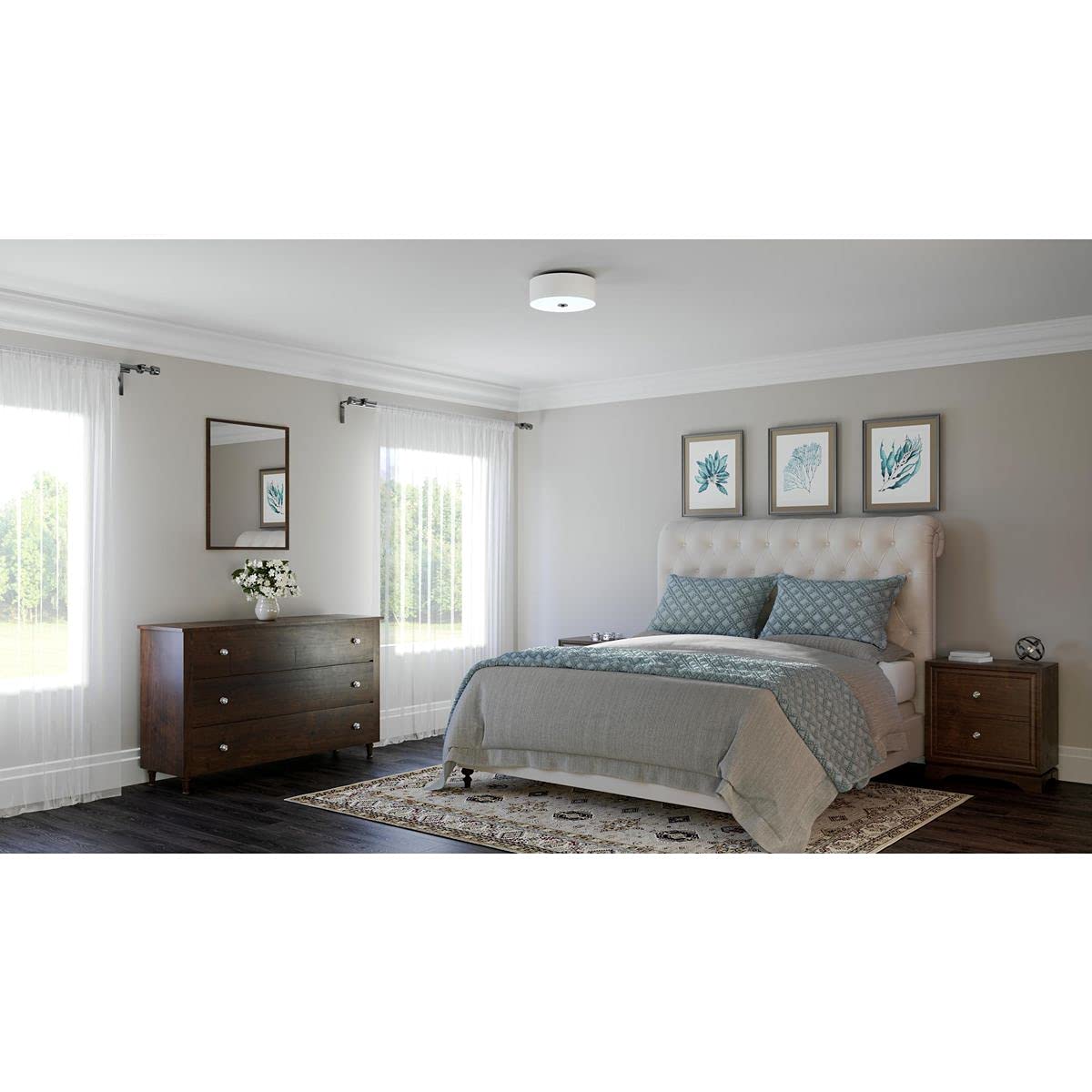 Progress Lighting P3712-20 Semi-Flush Mount Ceiling Light, 13in Off-White Linen Shade, Antique Bronze, 10.125in Height