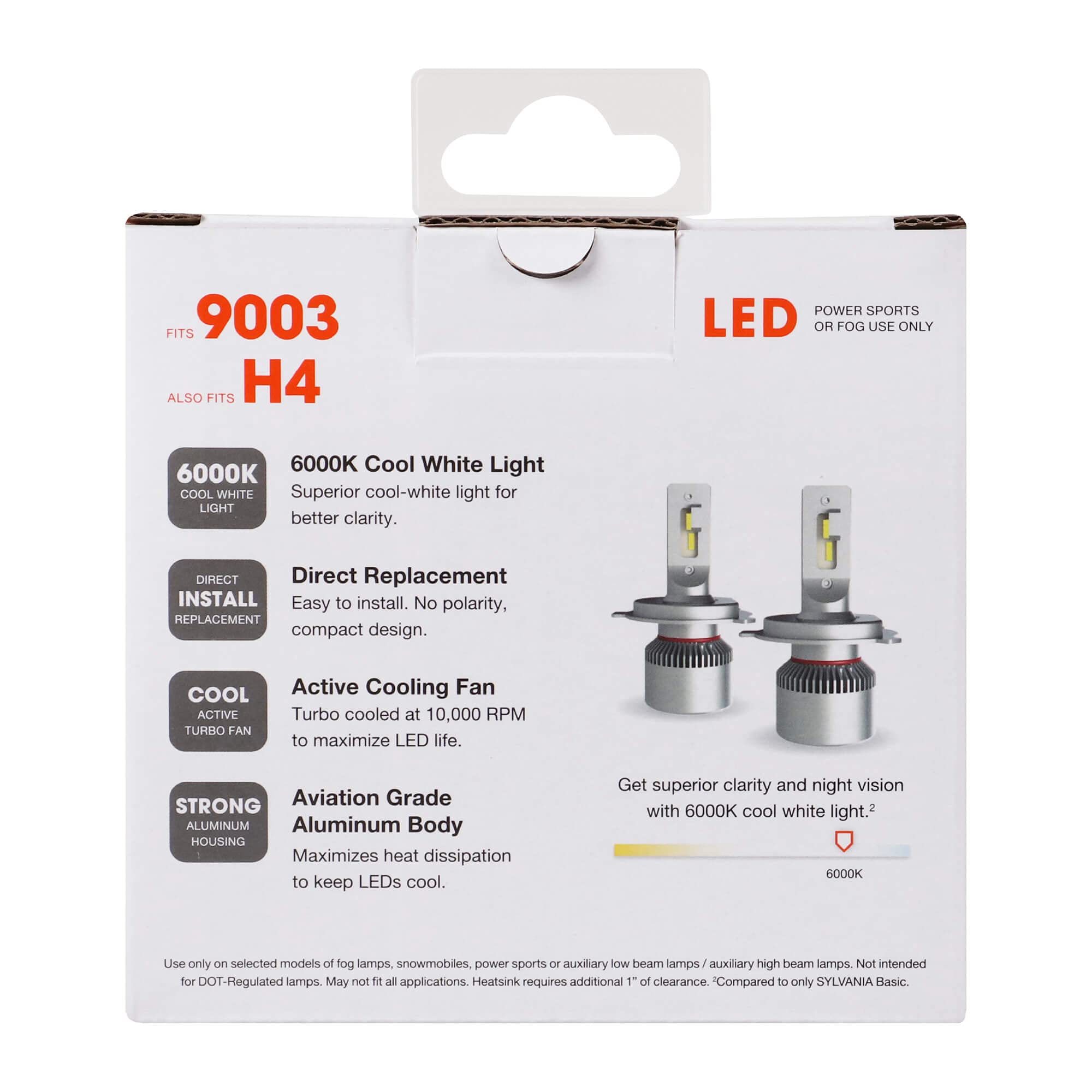 SYLVANIA 9003 H4 LED Headlight Bulbs - Off-Road & Fog Light Use, 2 Pack