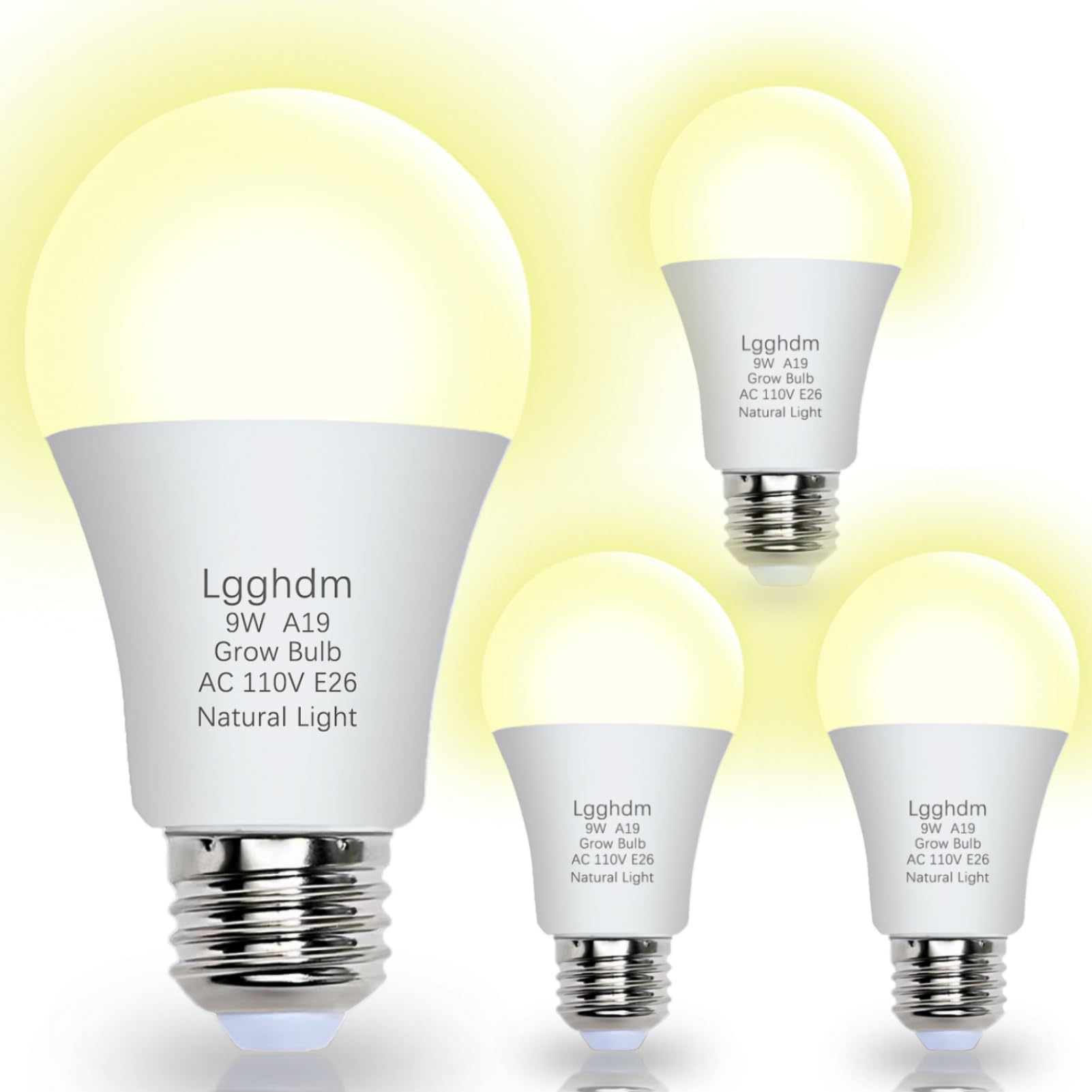 Lgghdm 4 Pack Grow Light Bulbs-A19,LED Grow Bulb for Indoor Plants,Full Spectrum, 9 W Grow Light Bulb Replace up to 100W, Grow L