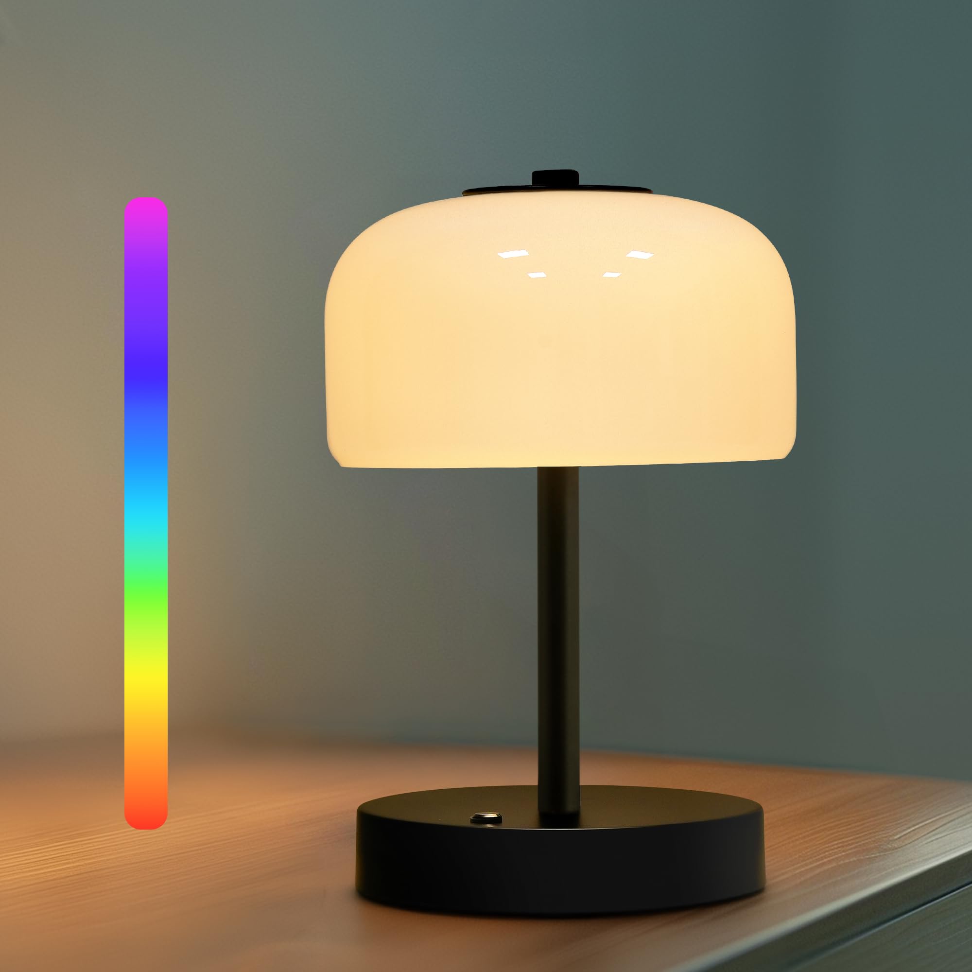 Oneach Cordless Table Lamp, Outdoor Portable Rechargeable Battery Lamp, Small Touch Mushroom Lamp with Opal Glass Shade, 3 Color