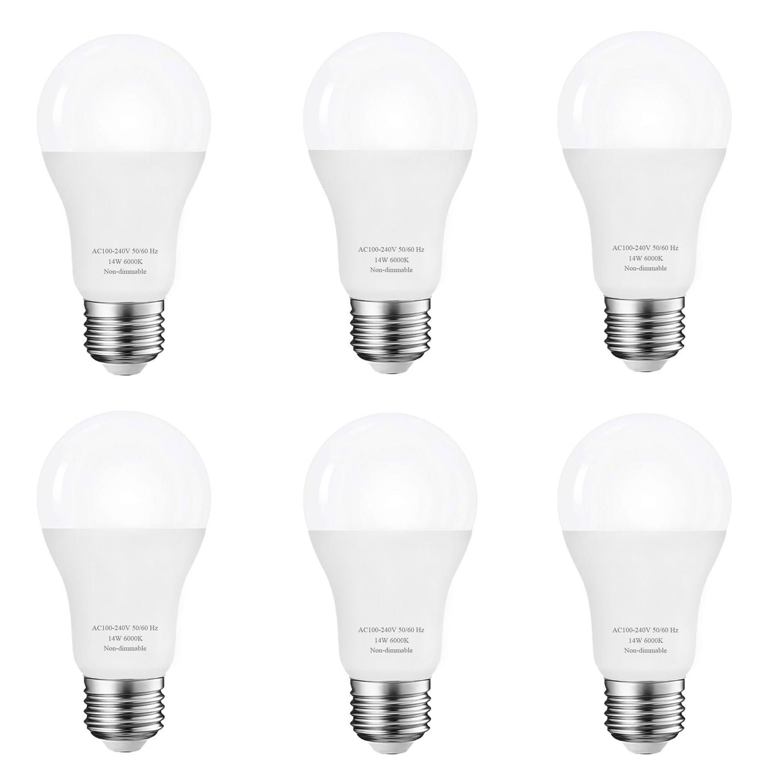 A19 LED Bulbs 100 Watt Equivalent, 6000K Daylight White 1500 Lumens Non-Dimmable, 14W Bright E26 LED Bulb, 6-Pack
