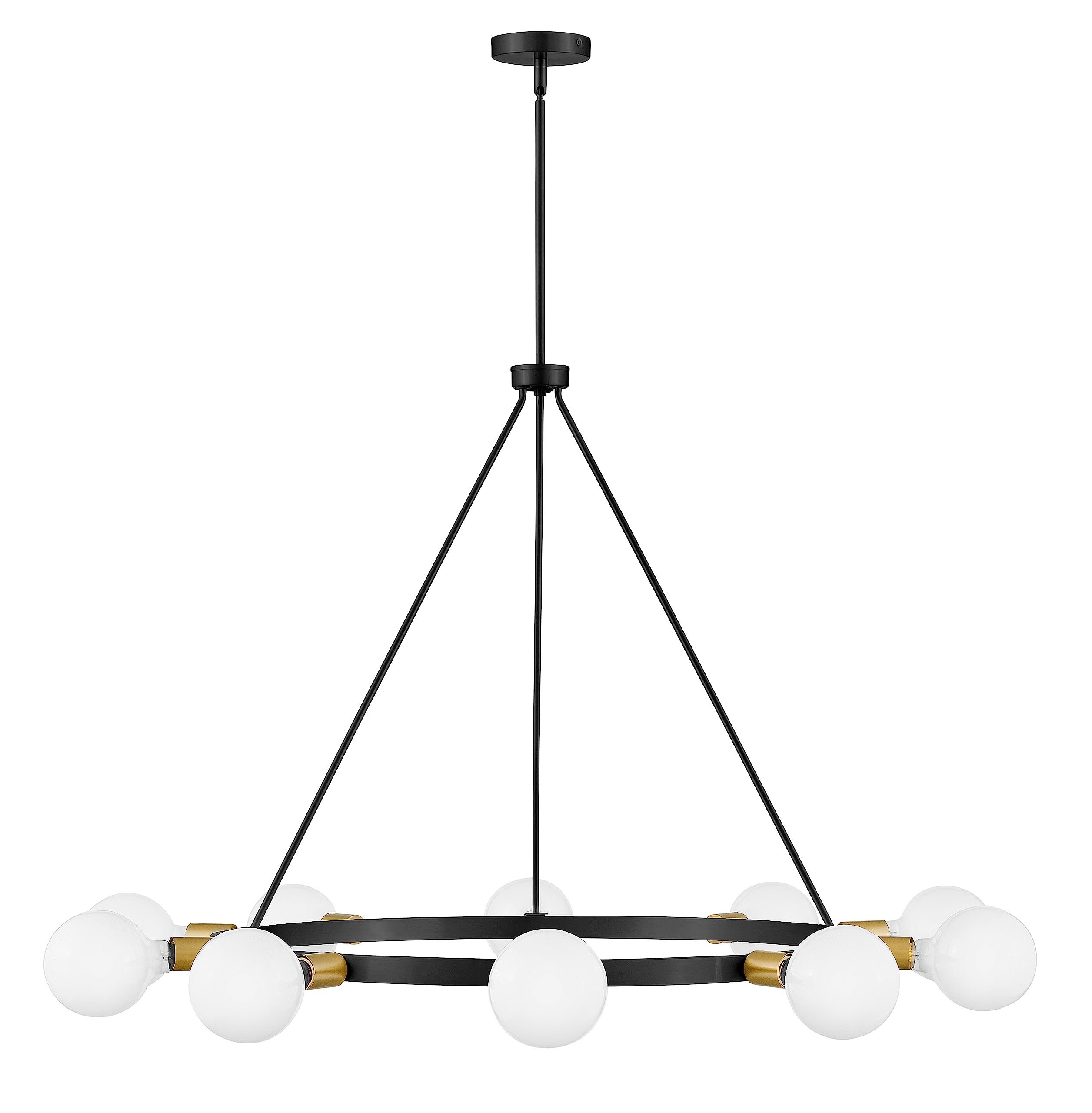 Lark Orla 83610BK Large Single Tier Chandelier, 10-Light Ring, Perfect for Globe Bulbs, Adjustable Height, Black and Lacquered B