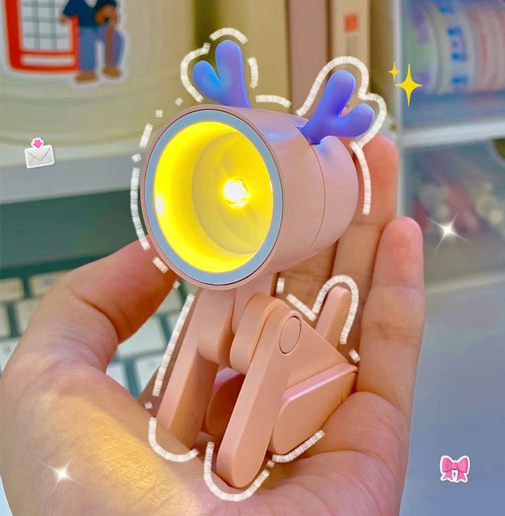 SpassLeben Night Light for Kids, Mini LED Desk Lamp, Pink Deer, Decorative Indoor Nightstand, Christmas Birthday Gift