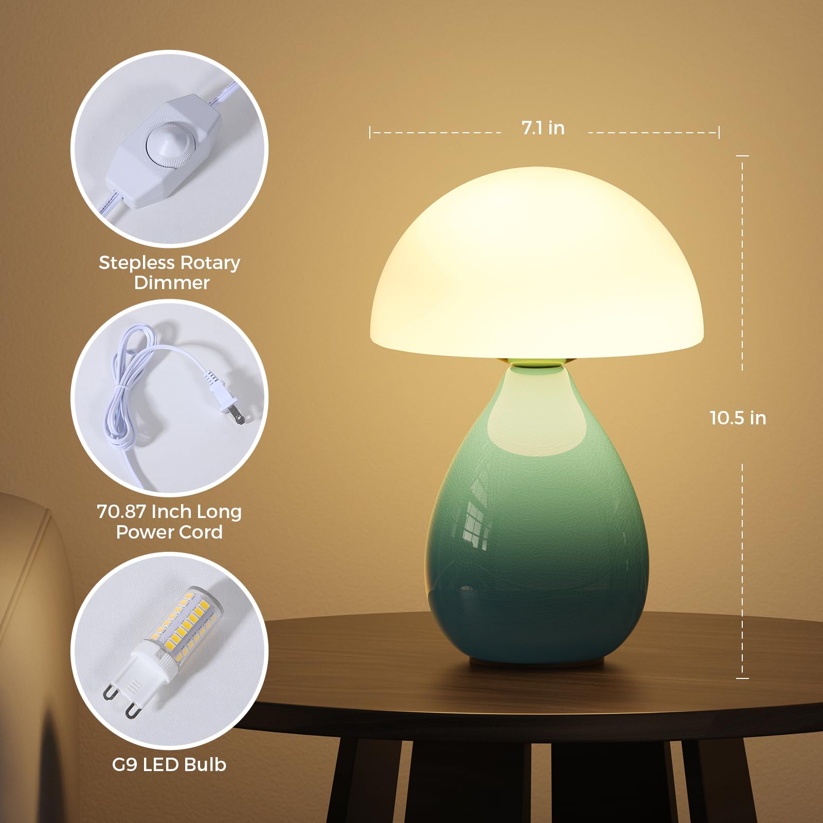 Mushroom Lamp  Vintage Small Table Lamp For Bedroom  Ice   Ceramic Led Night Light For Kids  Mid Century Modern Bedside Lamp For Nightstand  Living Room  Home Decor Gift Ideas For Women  Blue