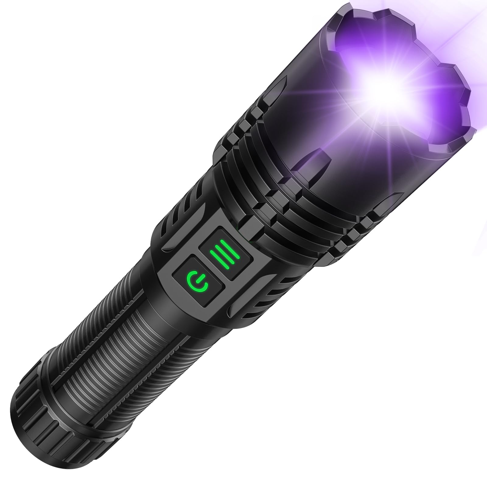 AdamStar UV&High Lumens Flashlight Rechargeable, 2-in-1 Powerful Blacklight LED Flashlight Tactical 6 Modes Super Bright Waterpr