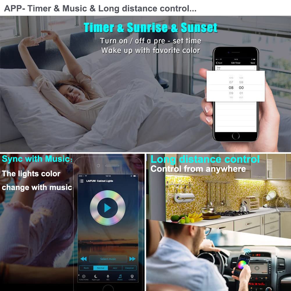 Laifuni Rgb Under Cabinet Lights, 9 Pack 12 Inch Led Light Bar, Multicolor, Dimmable, Compatible With Alexa, Google Home, Kitche