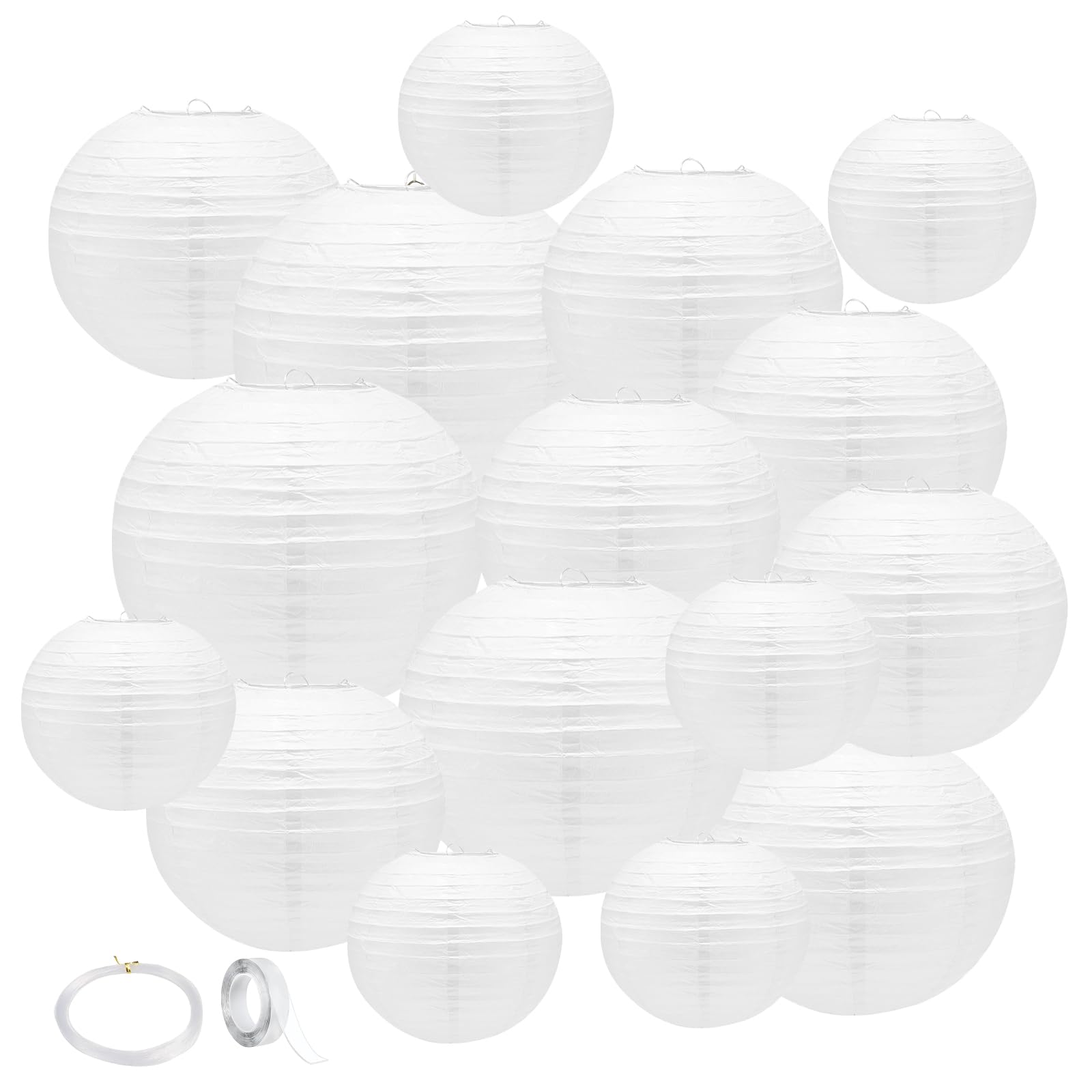 16 Pack White Paper Lanterns,Round Hanging Paper Lanterns Party Decorations With Tape And Stirng For Bridal Shower,Graduation,We