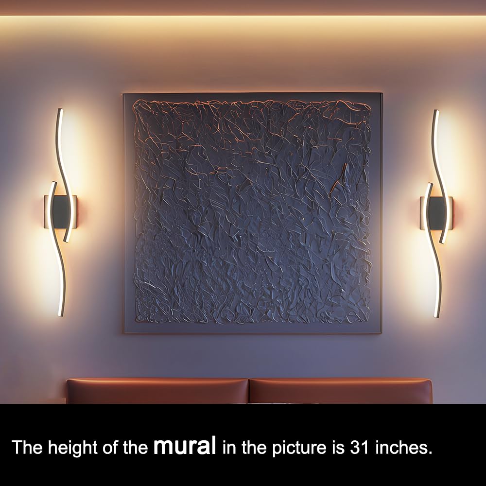 Daunton Modern Hardwired Wall Sconce Set of 2, LED Black Light 27.5in, Dimmable with Remote Control, Metal, Model DX23014V1S-BK