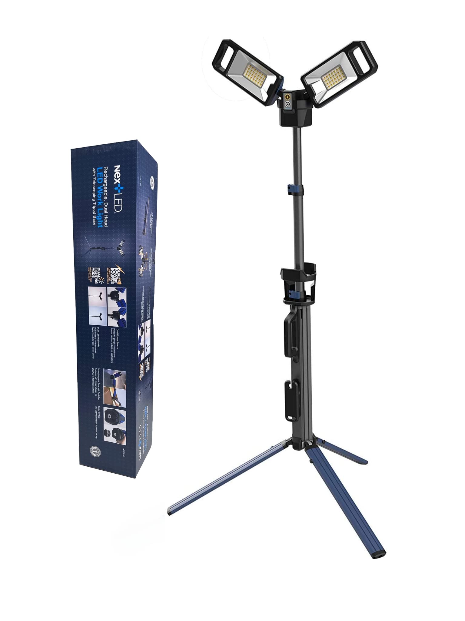 Nextled Nt-6926 Heavy Duty Battery Powered Shop Light, Portable Light Tower, Battery & Charger Included, Detachable Magnetic Lamp, 4000/6500K, 6 Modes, 5000 Lumen Portable Led Work Light With Stand
