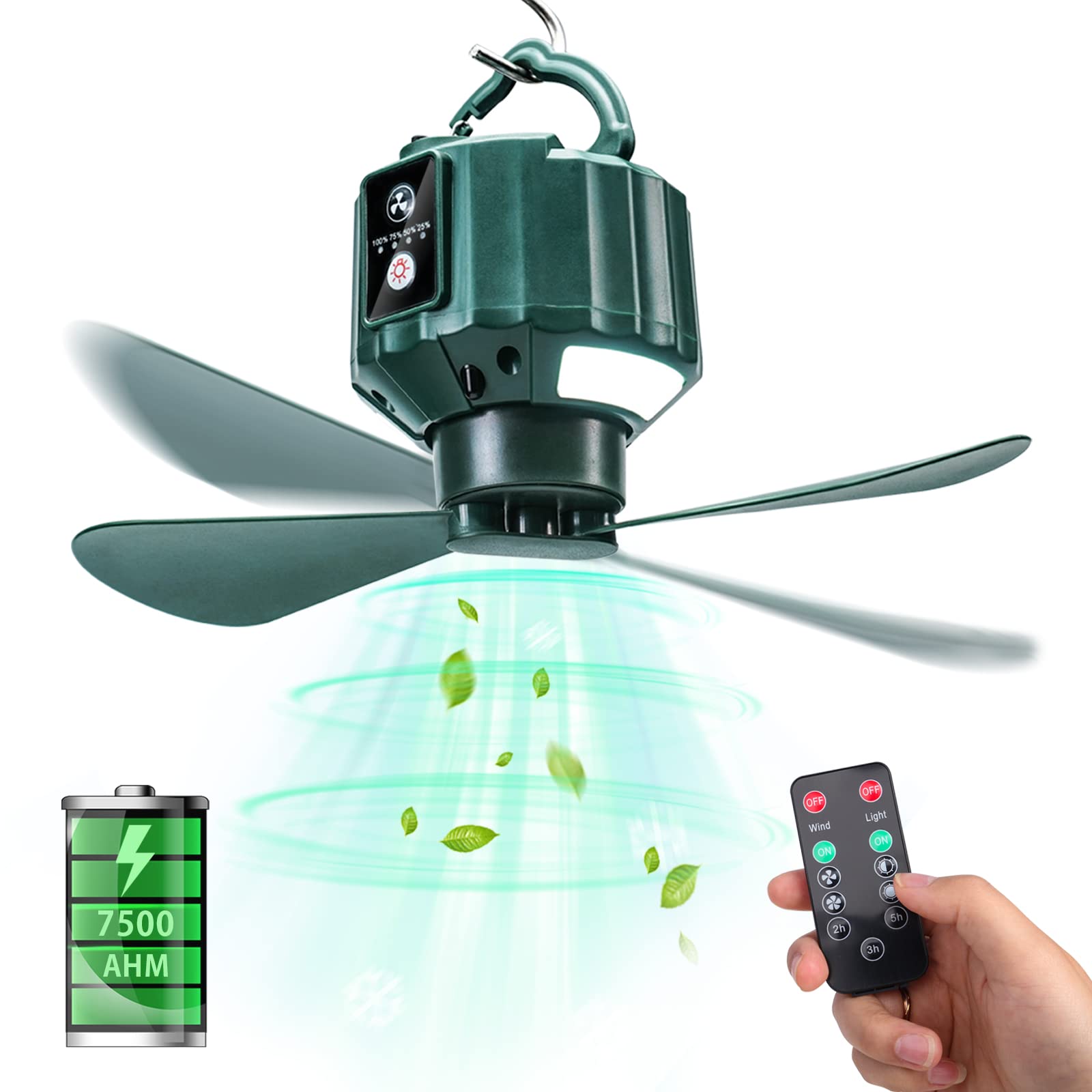 Dukuseek Tent Ceiling Fans, Portable Tent Fans With Light And Remote Control, Power Bank, Usb Battery Operated Camping Fan With