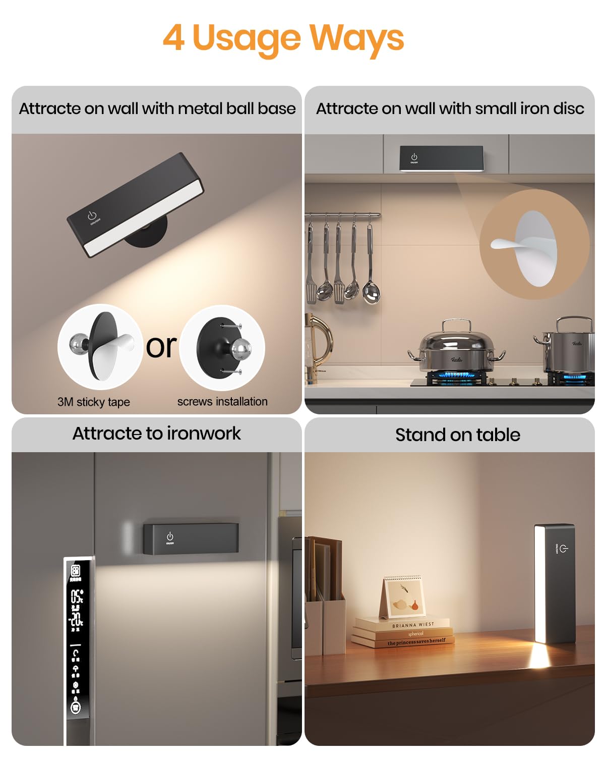 Detarzinled 2Pcs Rechargeable Wall Light With Remote Battery Operated, 3 Color Magnetic 360° Rotation Wireless Wall Sconces, Black Cordless Wall Lamps For Bedroom, Cabinet, Dartboard, Picture, Bedside