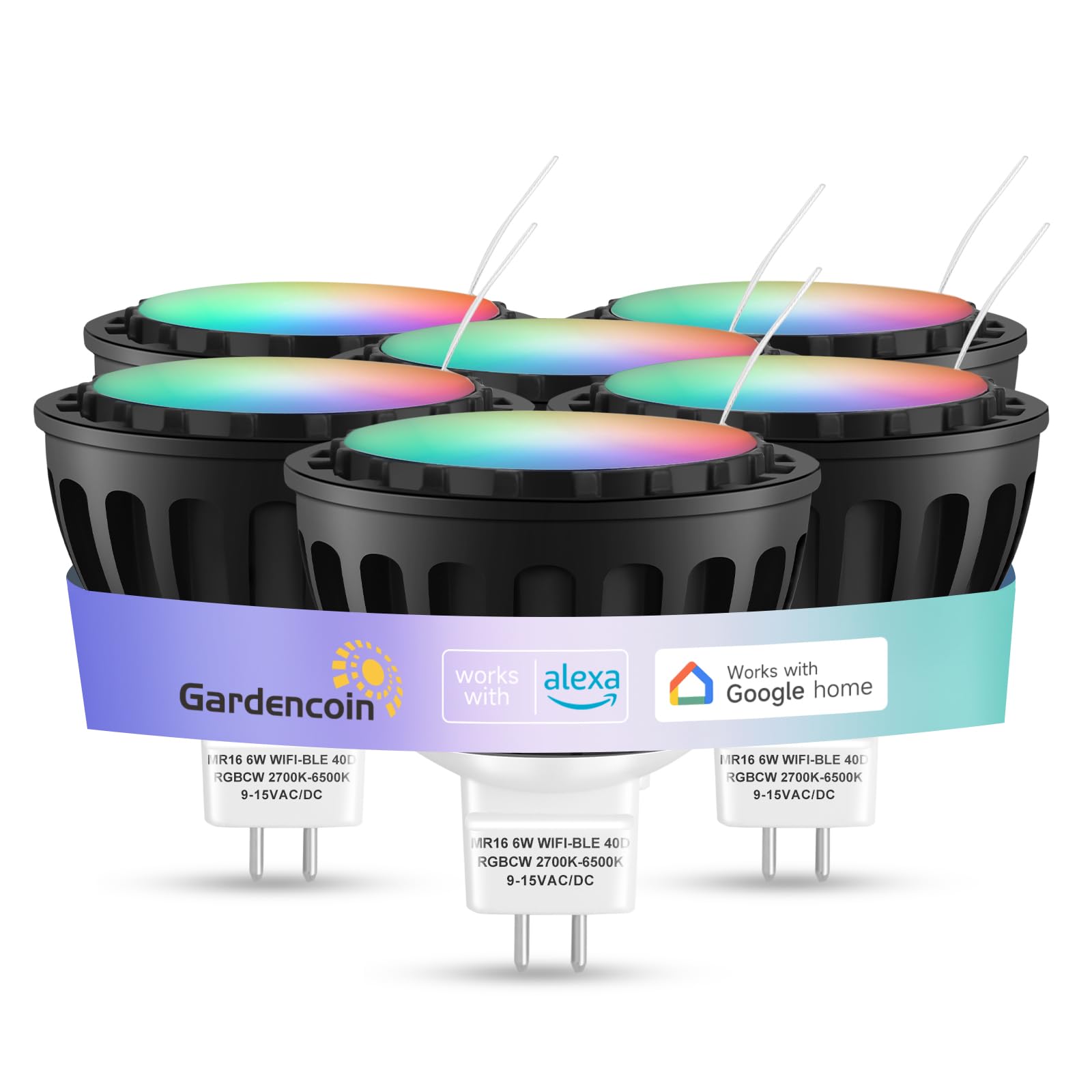Gardencoin MR16 LED Bulb Color Changing, RGBCW Smart GU5.3 LED Bulbs Dimmable, 6W 12V Bi-Pin Base, Spotlight Bulbs Replacement f