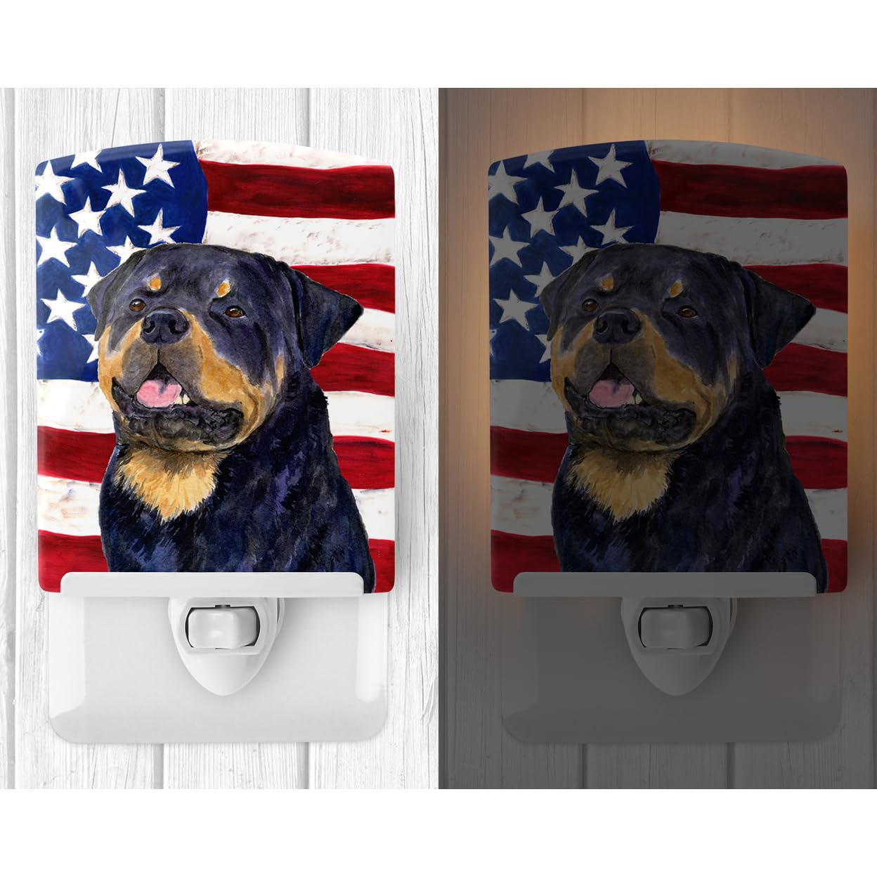 Carolines Treasures Ceramic Night Light, USA American Flag Design, Rottweiler, UL-Certified, 6x4x3in, Multicolor, Model SS4009CNL