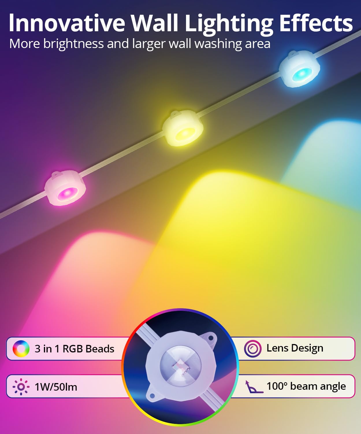 SMAVISTA Smart Outdoor Lights, 200ft 144 LED RGB String Lights, IP67 Waterproof, 44 Scene Modes, Remote/App Control, White