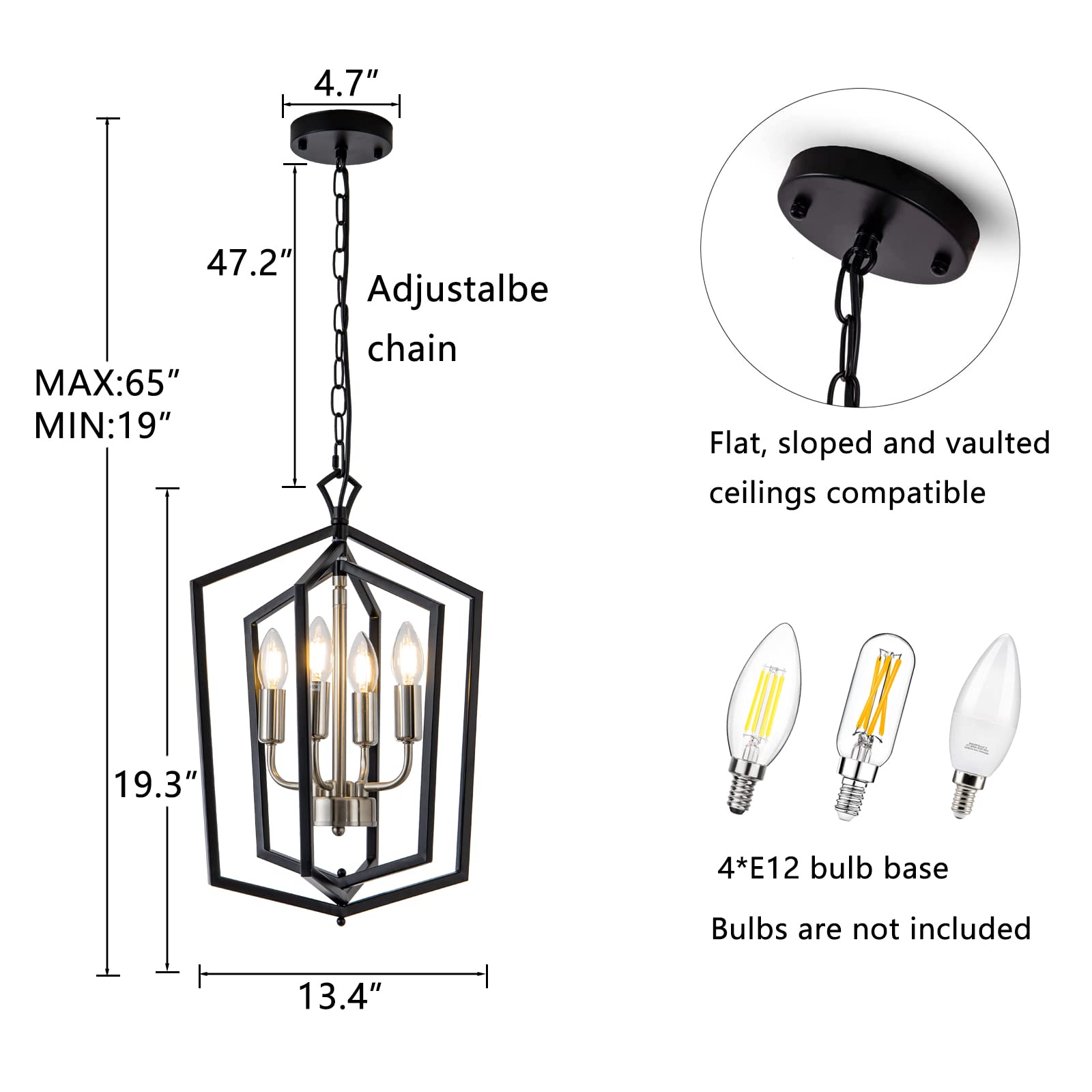 Lanhall 4-Light Pendant Chandelier Metal Modern Light Fixture Black + Brushed Nickel for Dining Room, Kitchen Island, Foyer - Model 500-100-1038