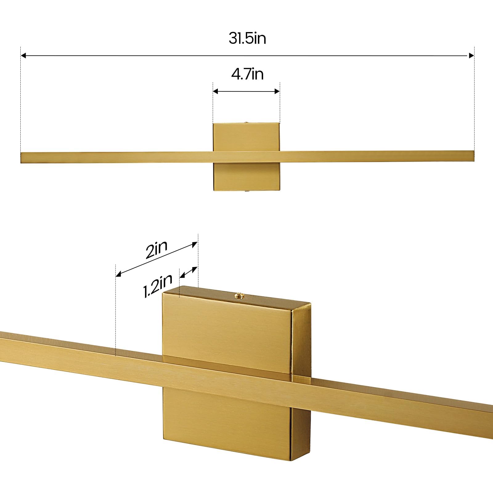 Epinl Gold Bathroom Vanity Lights - 31.5" Brushed Gold LED Wall Sconce, Dimmable, Model 8081WL-5CCT, Metal Fixture for Bathroom/Bedroom