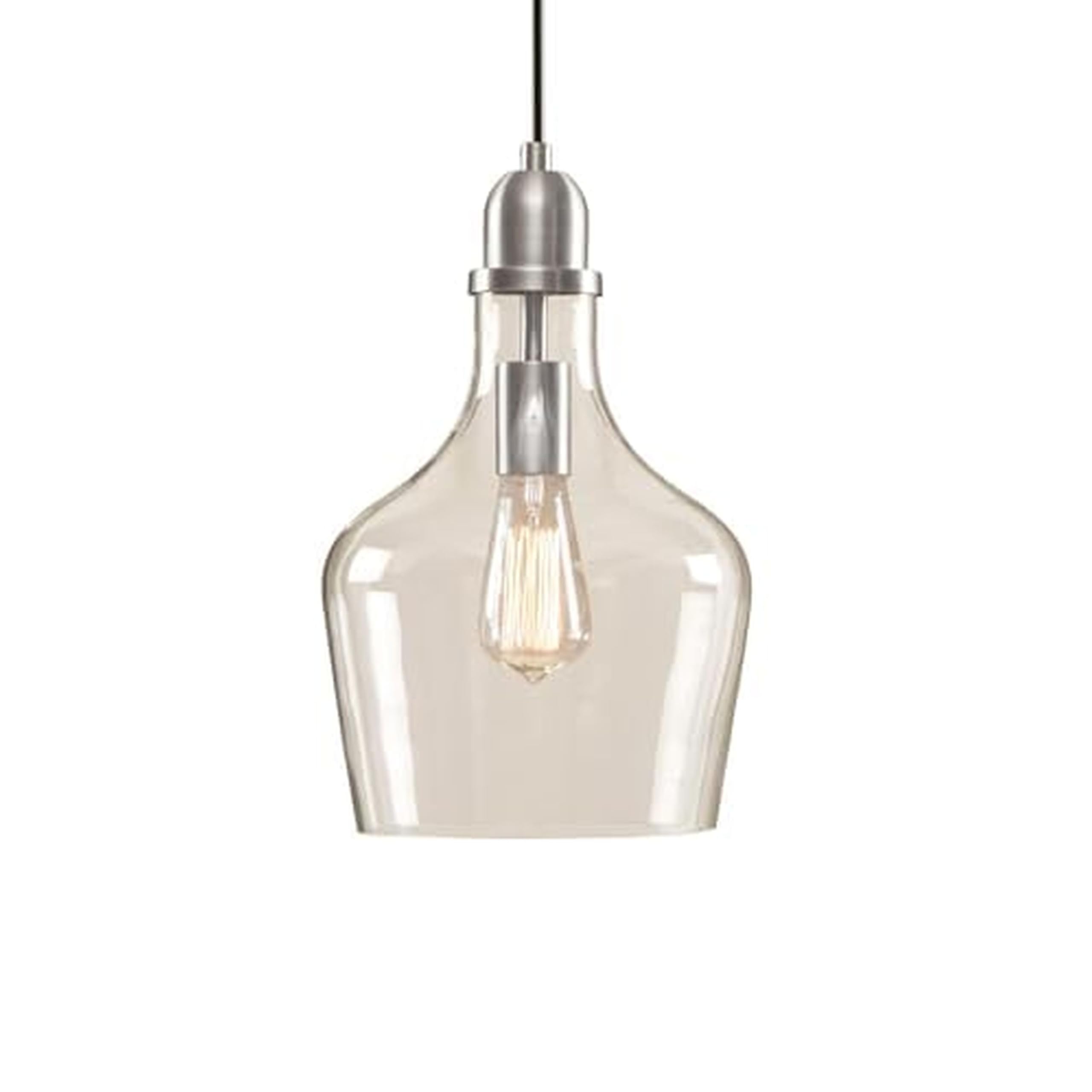 Hampton Hill Auburn Pendant Kitchen Lighting For Dining Room, Industrial Kitchen Lights, Hand-Blown Glass Bell Shaped Pendant Light For Kitchen Island, Foyer, Bedroom, 9&quot; Dia X 95.5&quot; H, Silver/Clear