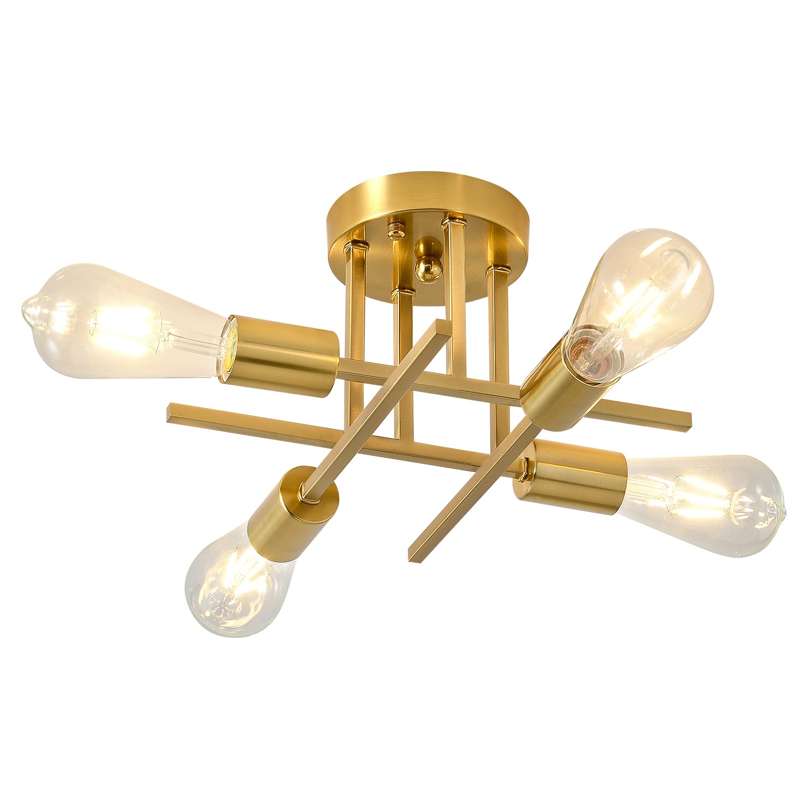 EGM Gold Semi Flush Mount Ceiling Light  4-Light Modern Kitchen Light Fixture with E26 Base  Ceiling Lamp for Bedroom  Sputnik Chandelier for Dining Room Living Room Foyer Office (1 Pack)