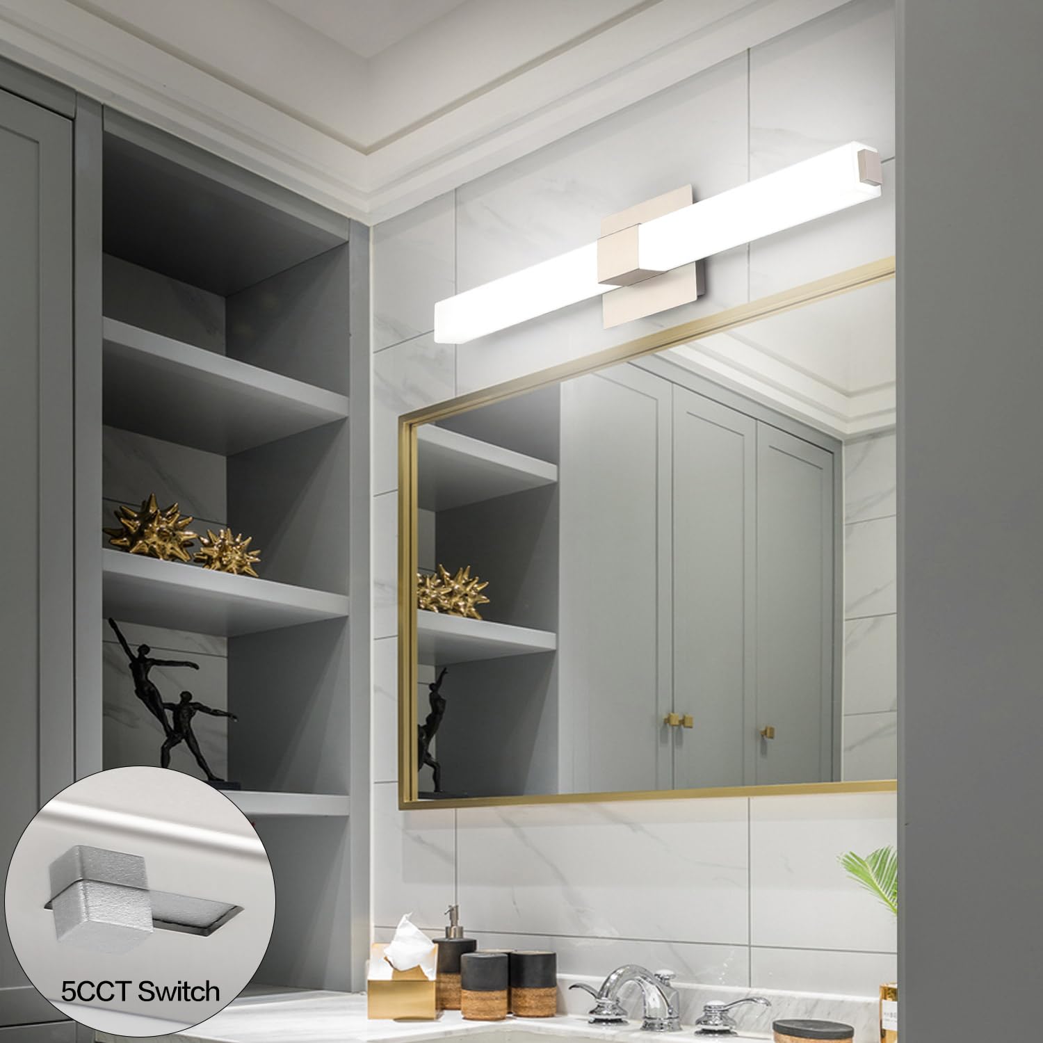 ZUZITO Brushed Nickel Vanity Lights for Bathroom 24 Inch, Modern LED Bathroom Lighting Fixtures Over Mirror, 18W 5CCT Dimmable V