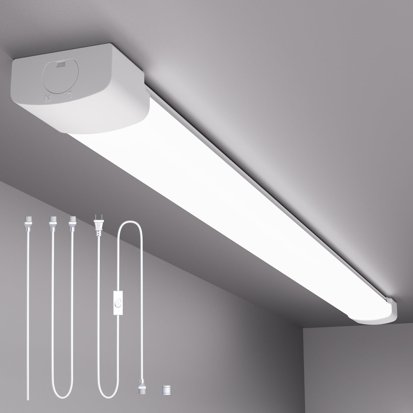 Modlicht Plug In Ceiling Light 4Ft Linkable, 36W Super-Bright Led Shop Lights, 5000K Led Tube Wall Lights With No/Off Switch, Ip66 Waterproof, 4500 Lm Ceiling Closet Light For Laundry Workbench
