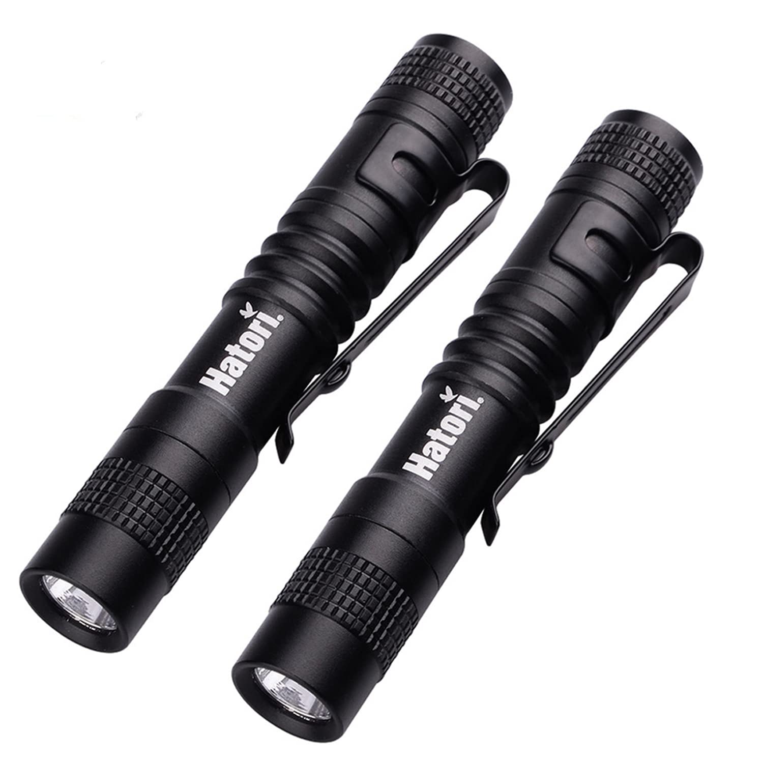 HATORI LED Mini Flashlight, Tactical High Lumens Pen Light, 3.55 Inch, 2 Pack, Black