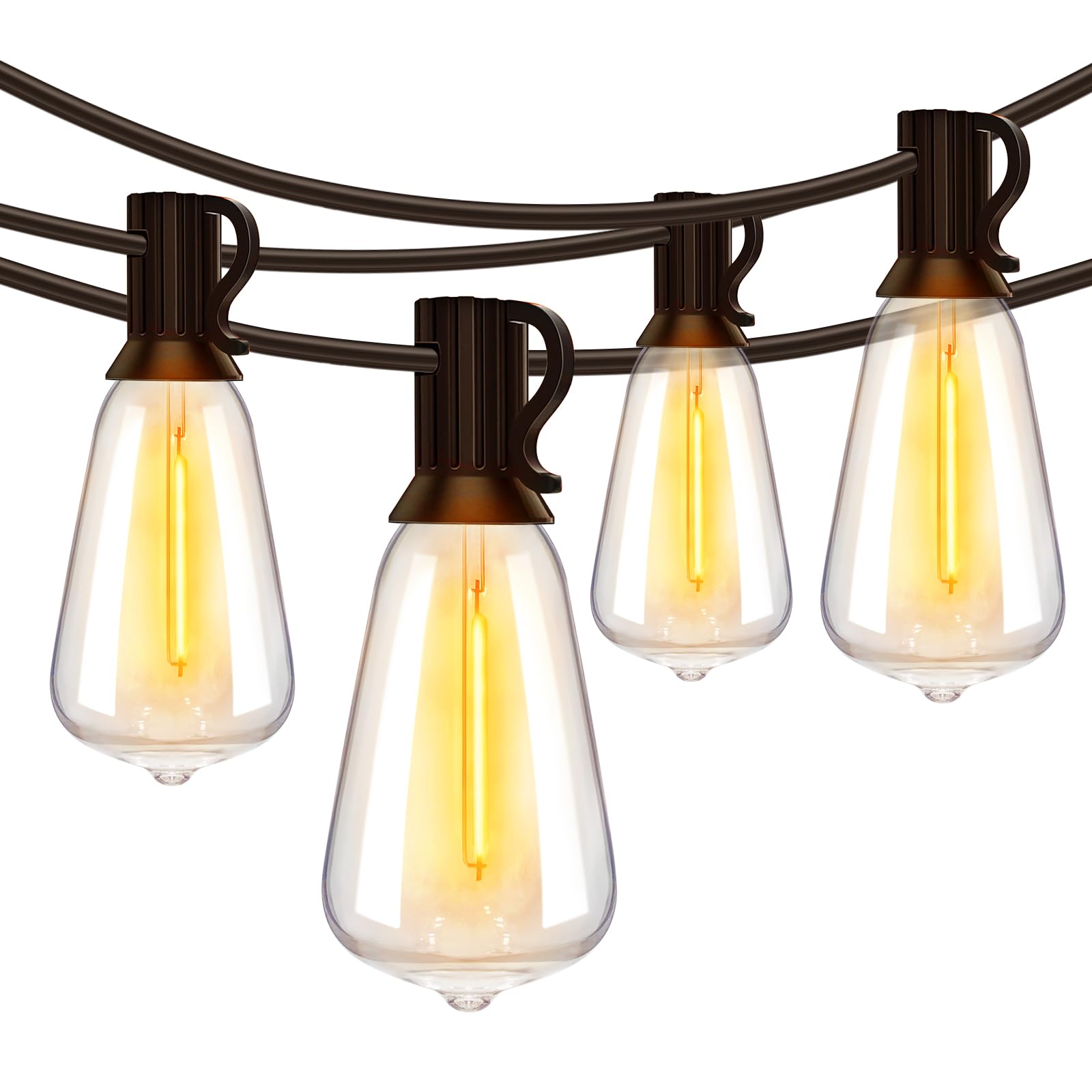 Ollny 50FT Outdoor String Lights, Shatterproof Connectable Patio Lights with 25+2 Spare ST38 Vintage Bulbs, 2200K Warm White Wat