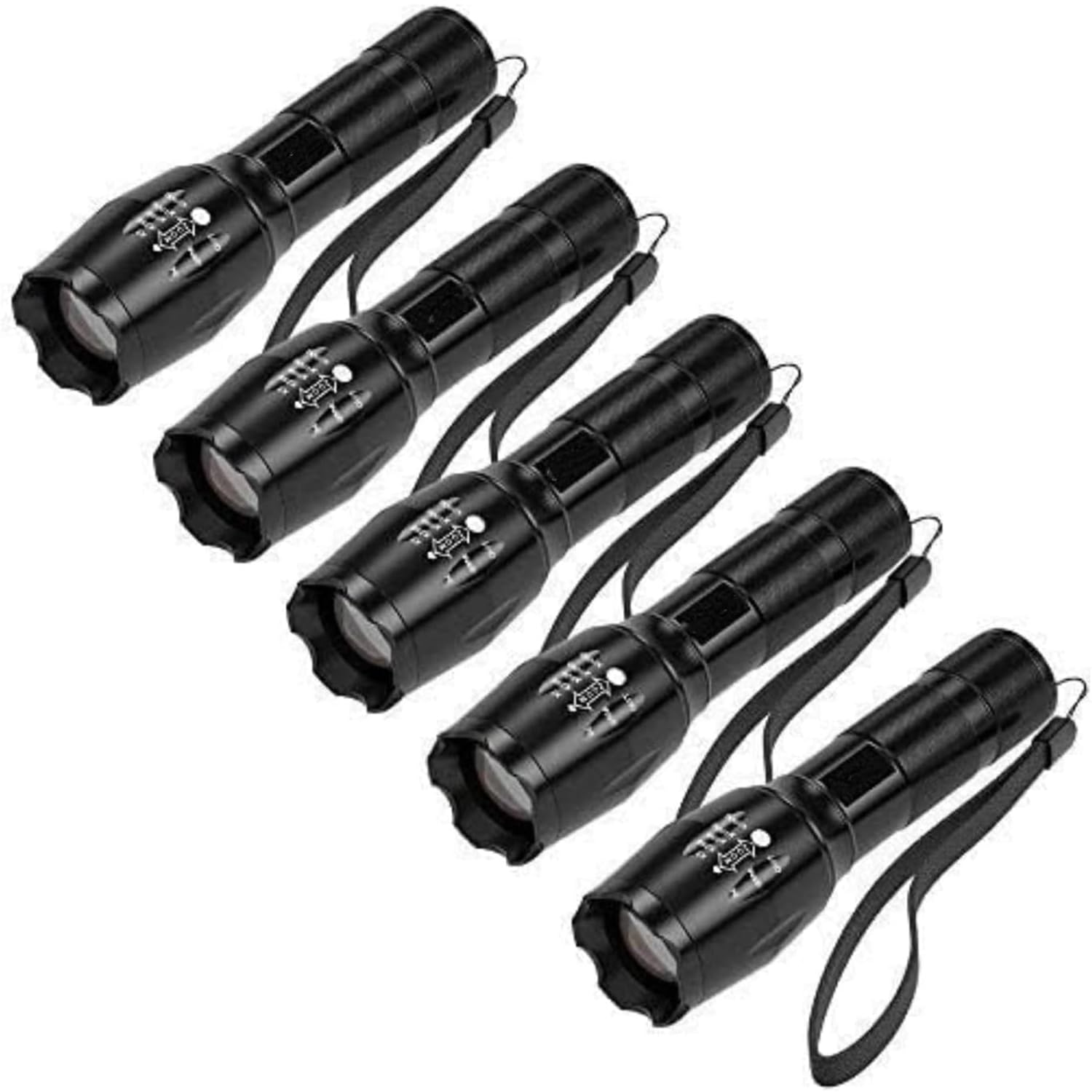 MODOAO LED Flashlight - Waterproof, Zoomable, 5 Modes, Pocket-Sized, Aluminum, Model SDT340, 5 Pack