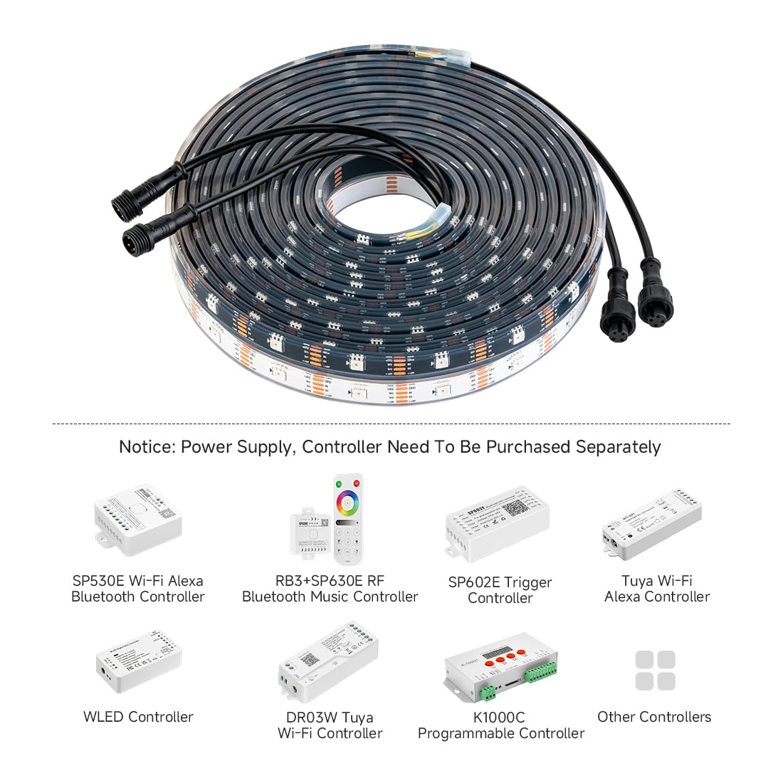 BTF-LIGHTING WS2815 RGB LED Strip, IP68 Waterproof, 16.4ft, 150 LEDs, Silicone Rubber, Black PCB, Model HD-12V-WS2815
