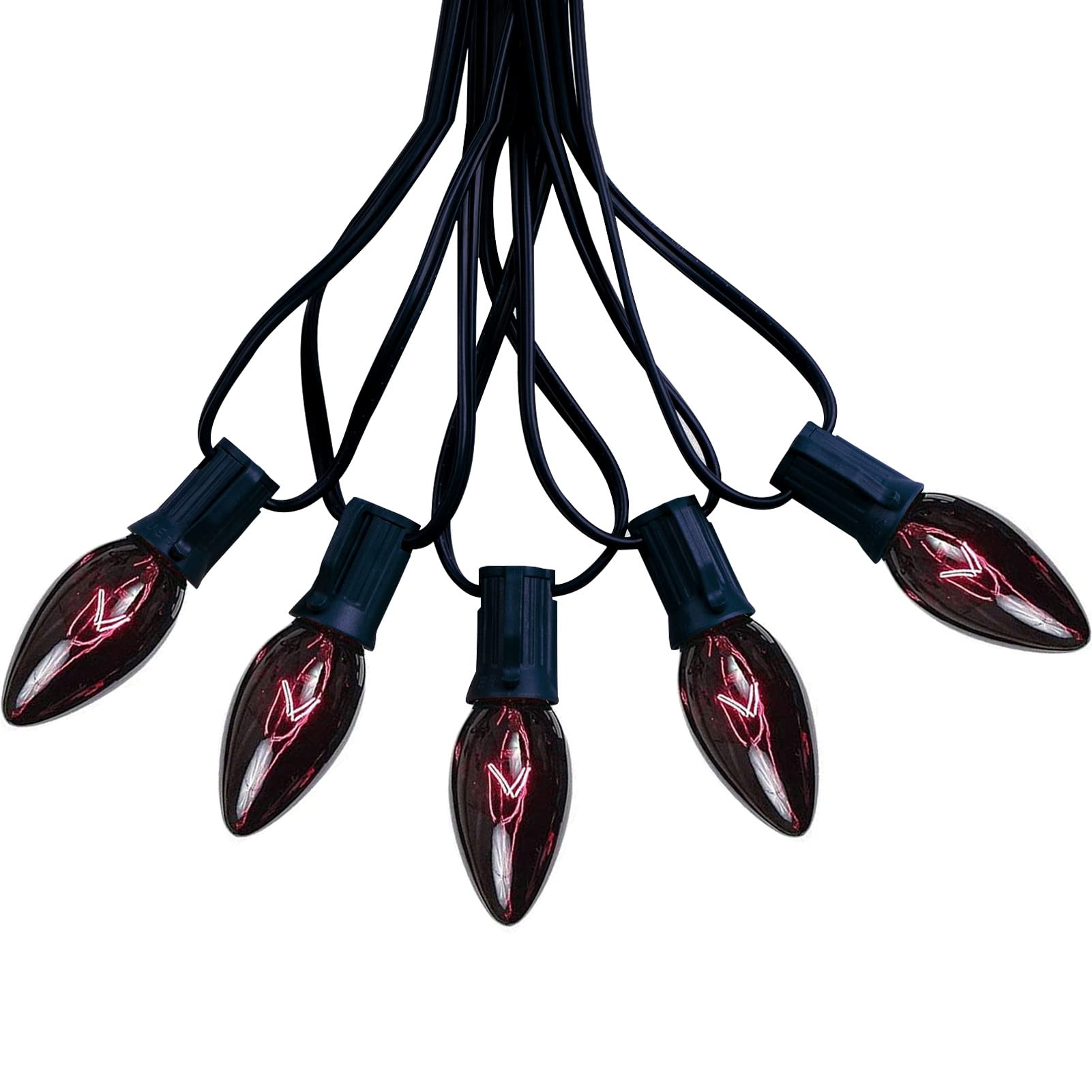 C9 Black Halloween String Lights, 25Ft Outdoor Patio String Lights with 26 Black Light Purple Bulbs(1 Spare), Hanging Backyard L