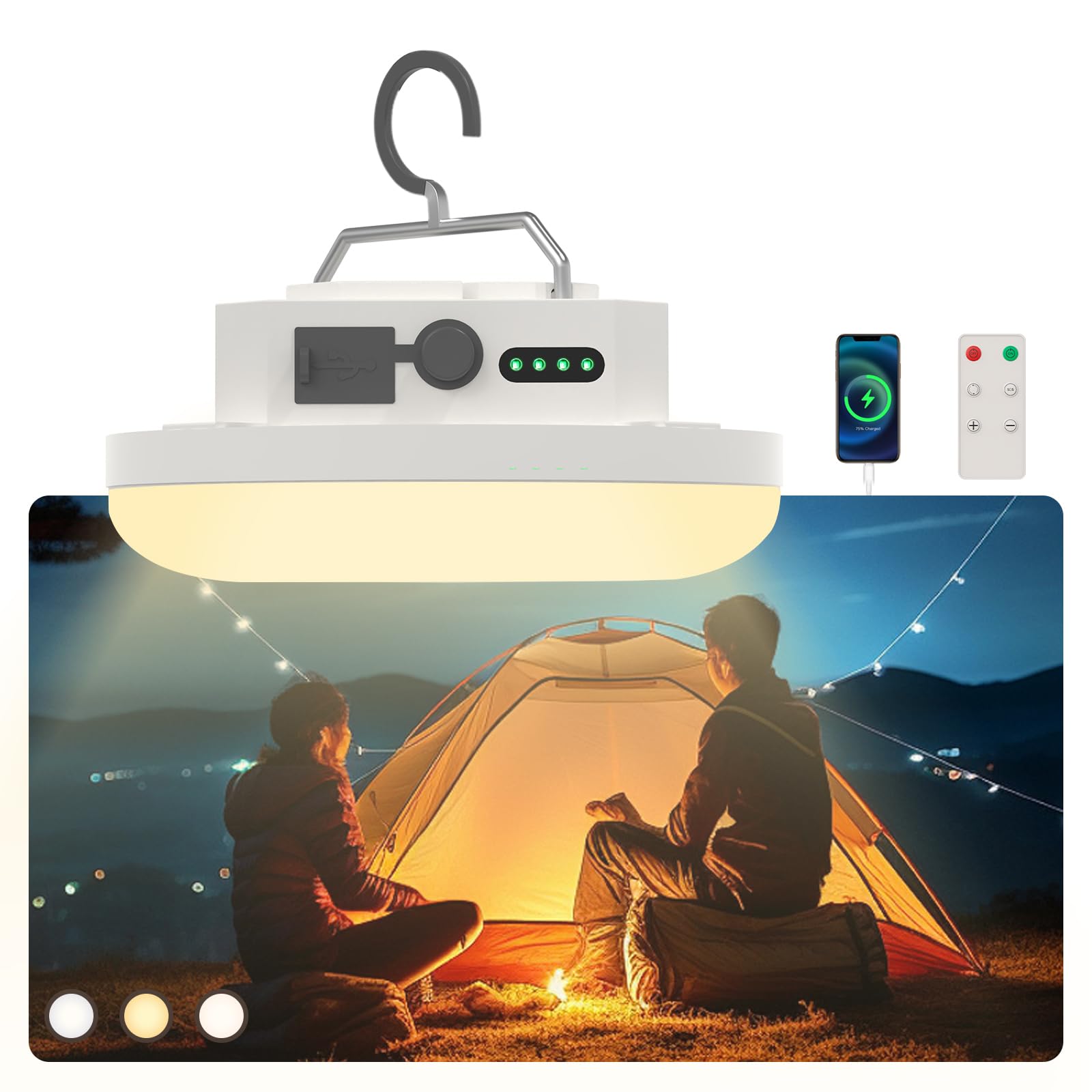 10000Mah Rechargeable Hanging Tent Light With Magnet  30W 4000Lm Led 3 Color Lighting Modes (Remote) Camping Lantern  Portable Ipx5 Waterproof Led Flashlight For Emergency & Gift