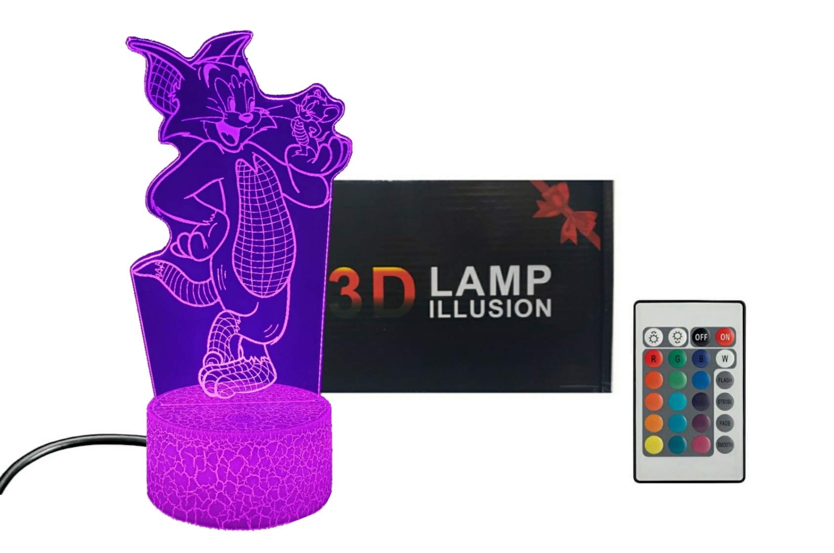 Z ZILLION CRAFT Amazing 3D Illusion Night lamp for Kids Room. Remote Control Tom and Jerry Cartoon lamp with USB Best Christmas 
