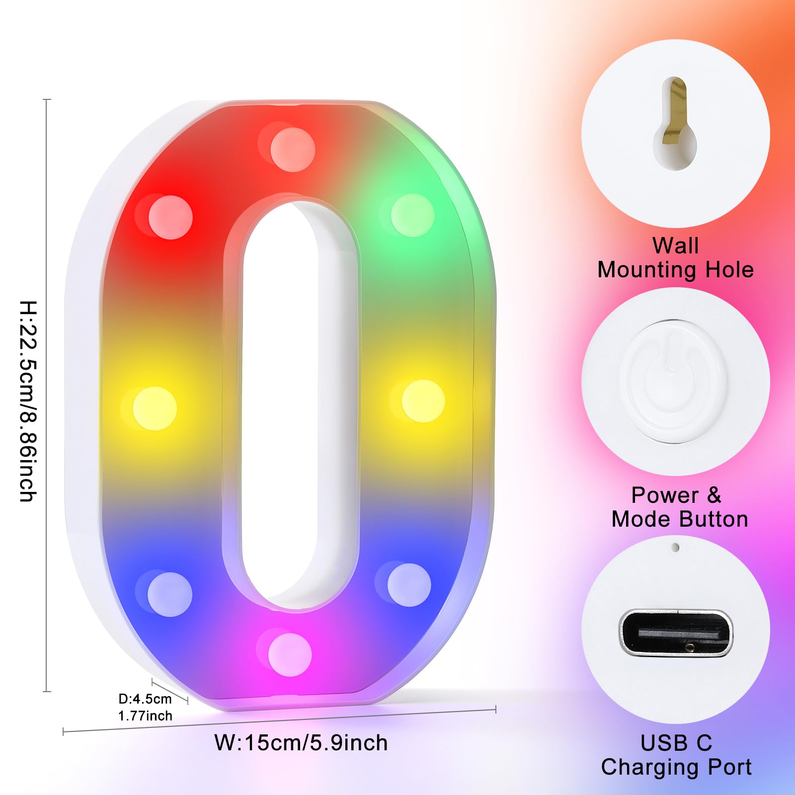 Mooncow Rechargeable Light Up Letters,Colorful Marquee Letters With Remote,Gift Wrap Gifts,Bedroom Home Bar Party Decor (O)