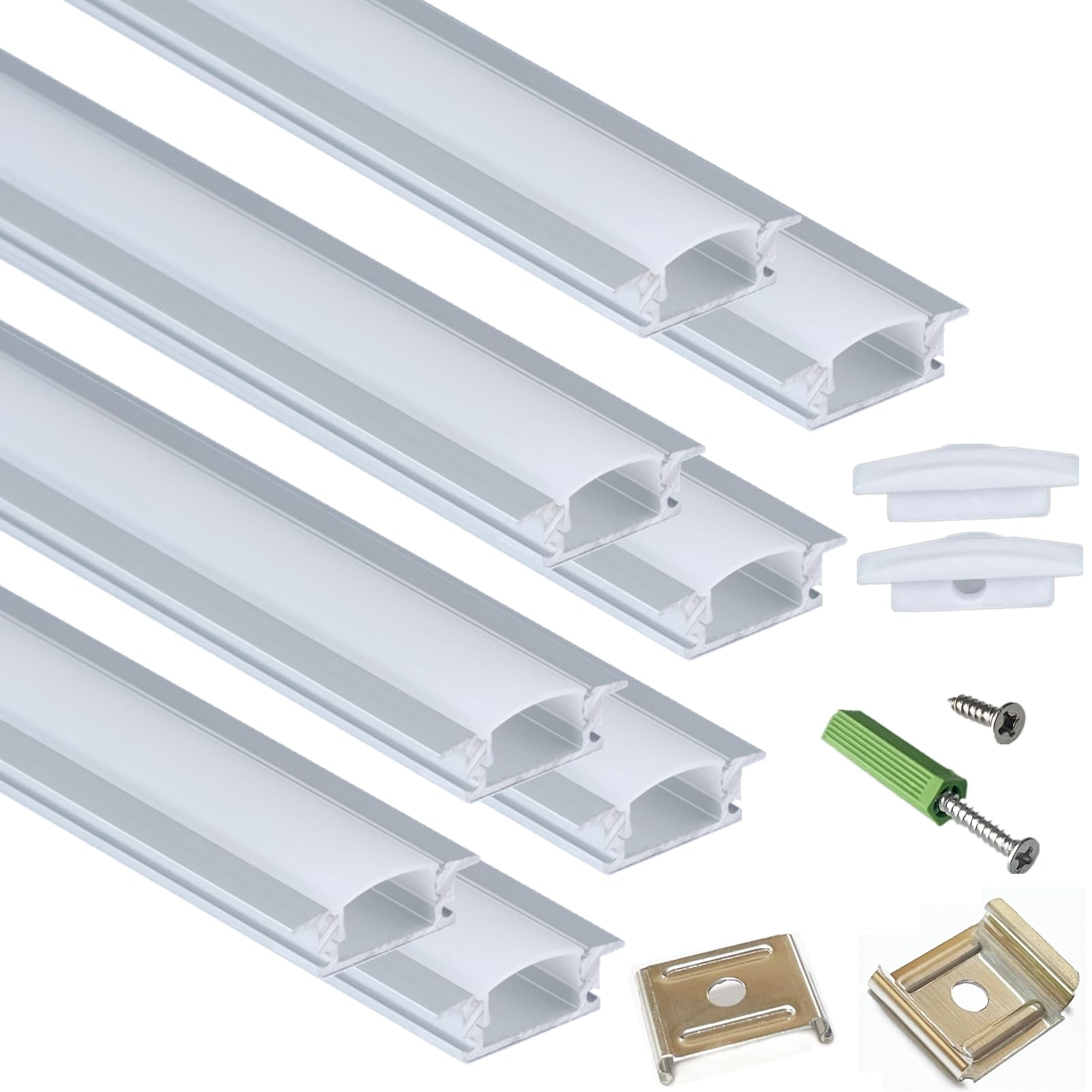 THMOOTHER Recessed LED Strip Channel Diffuser 8-Pack 6.56FT,23.5X7MM Tape Aluminum Track with Flange,Flush Mounted Wardrobe Bookcase Wine Cabinet Groove Intergrated Low Profile (6.56FT, Silver, 8)