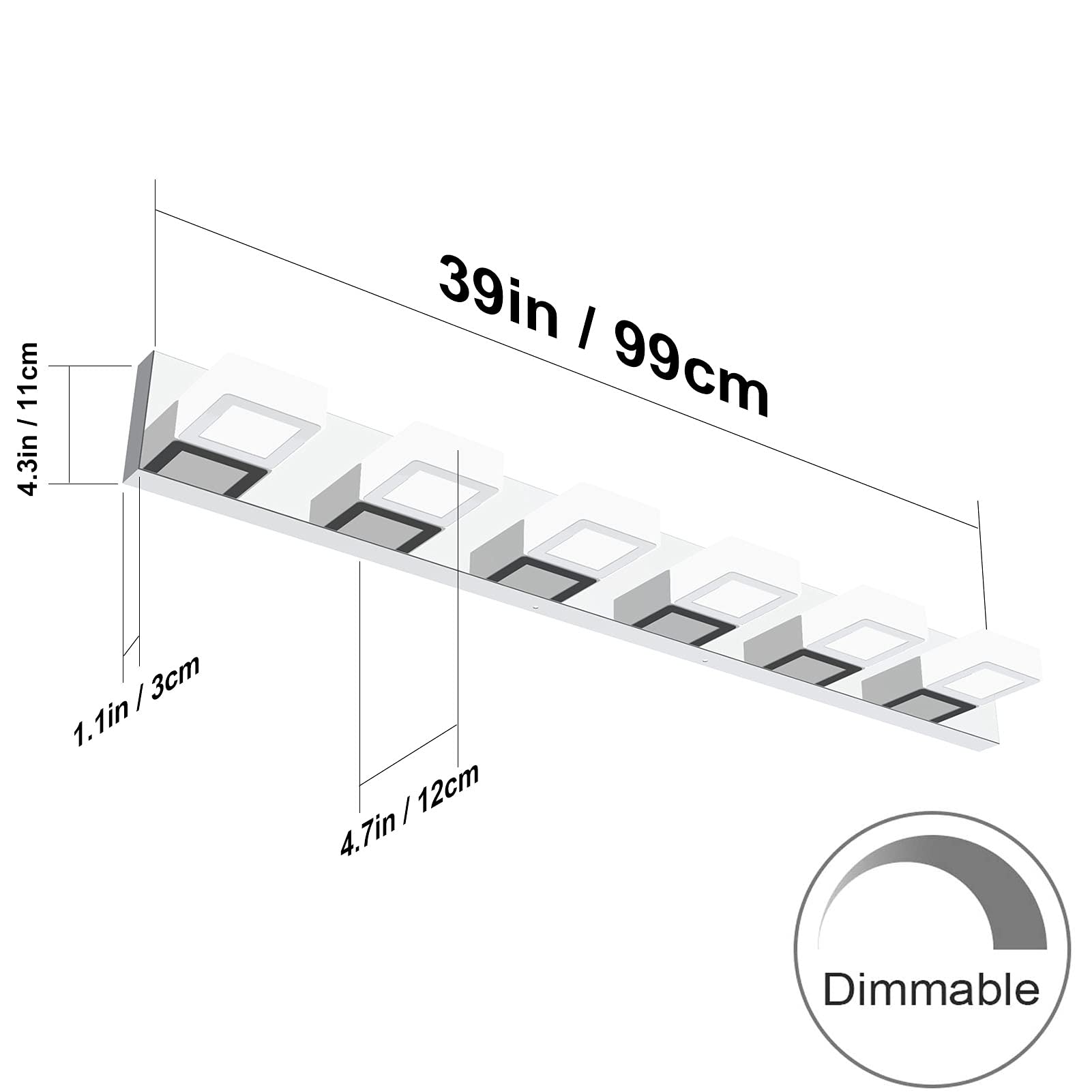 Ralbay Modern Chrome 6-Light Bathroom Vanity Light, Dimmable LED, Stainless Steel, 6000K Cool White, Model D-8590-6T