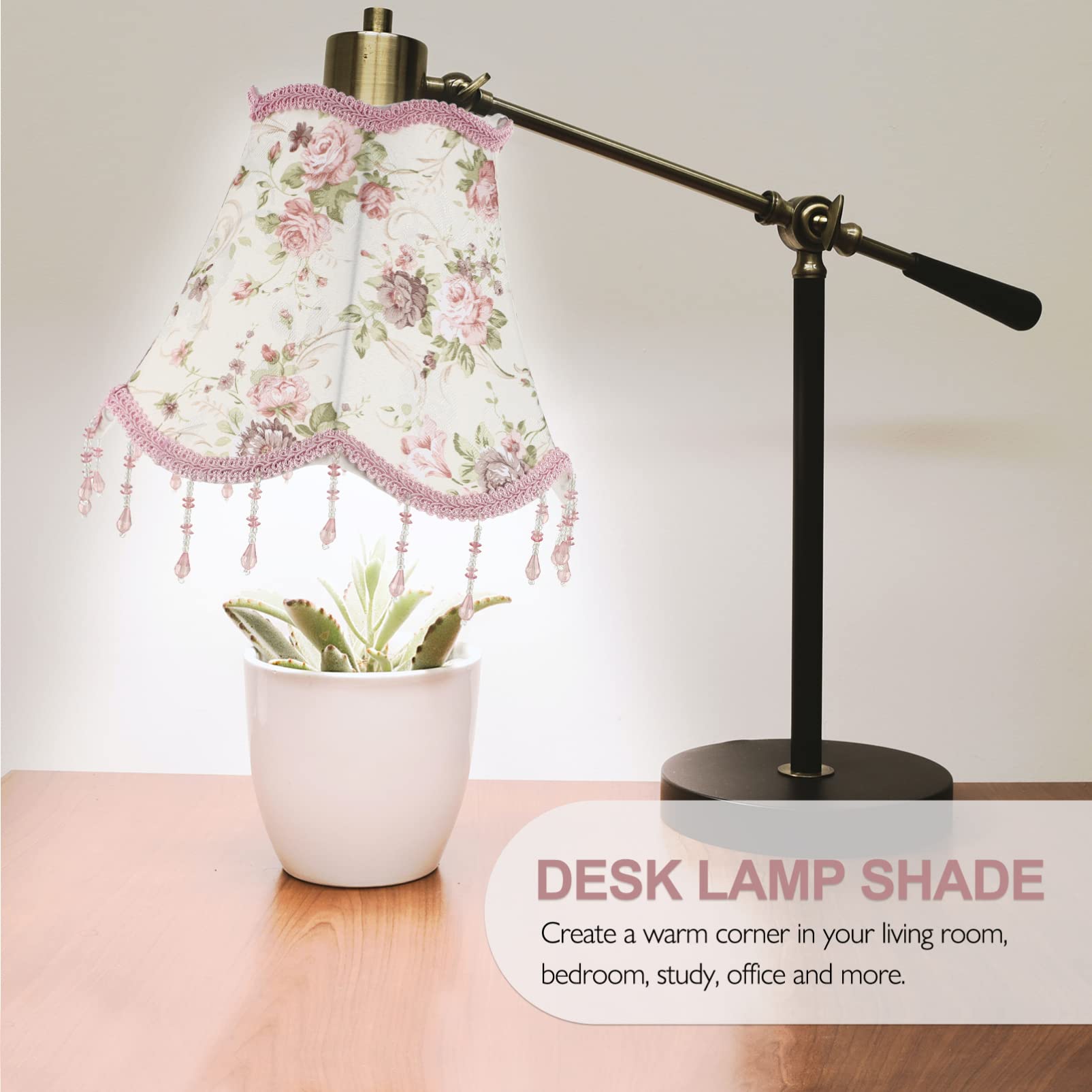 LALAFINA European Style Lampshade Victorian Lamp Shade E27 Base Floral Retro Fringe Beads Lamp Cover for Floor Lamp Wall Lamp Ta