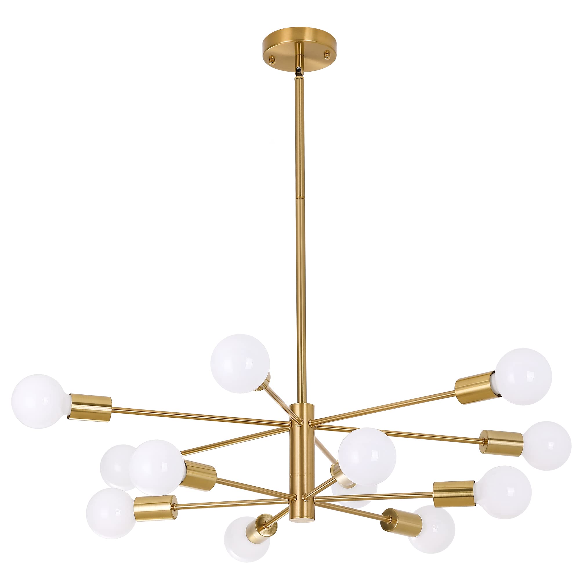 Humhold 12-Light Modern Sputnik Chandelier, Mid Century Gold Ceiling Chandeliers, E26 Base, Branch Height Adjustable Pendant Lighting Fixture For Kitchen Island Dining Room Living Room Bedroom