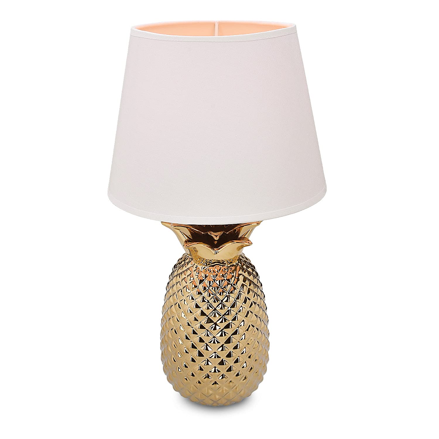 Navaris Mini Table Lamp - Ceramic Base, E12 Socket - 13.8in Tall - Metallic Gold and White Shade