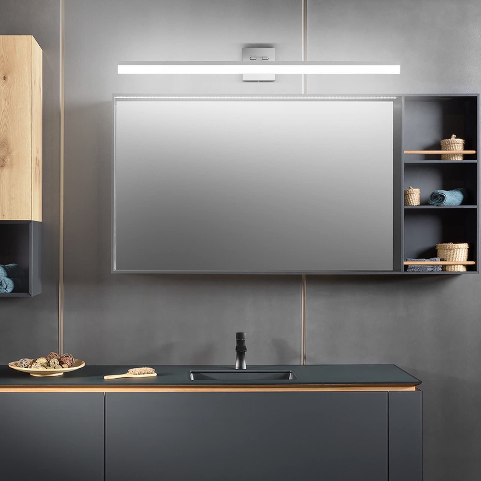 Ralbay 40" Silver Led Bathroom Vanity Light - Adjustable 24W Modern Fixture (6000K Cool White)