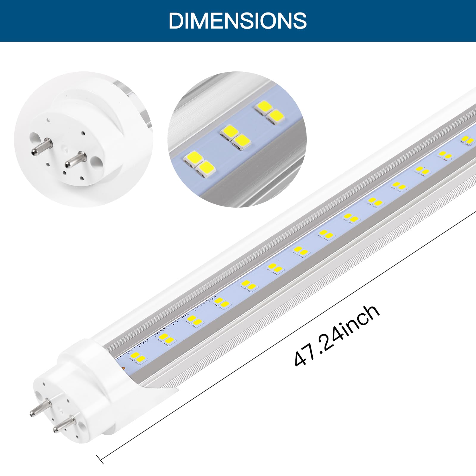 PARNOARCK T8 LED Bulbs 4 Foot 24W 3200LM 6500K Clear Cover 6-Pack