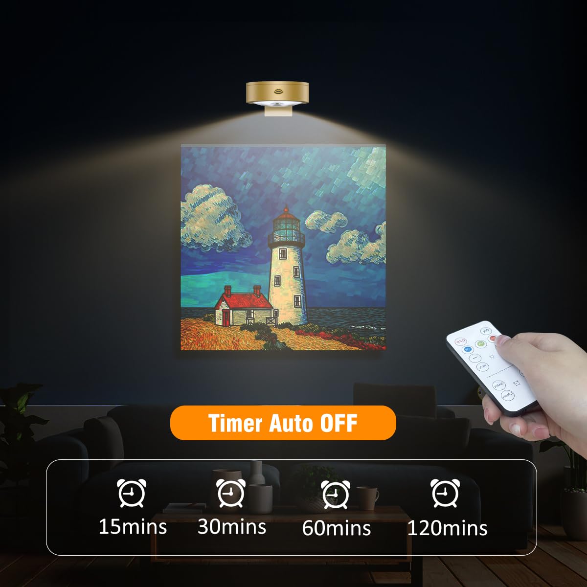 3Pack Picture Light Battery Operated Painting Lights For Wall Wireless Magnetic Display Art Light With Remote Control,Dimmable&T