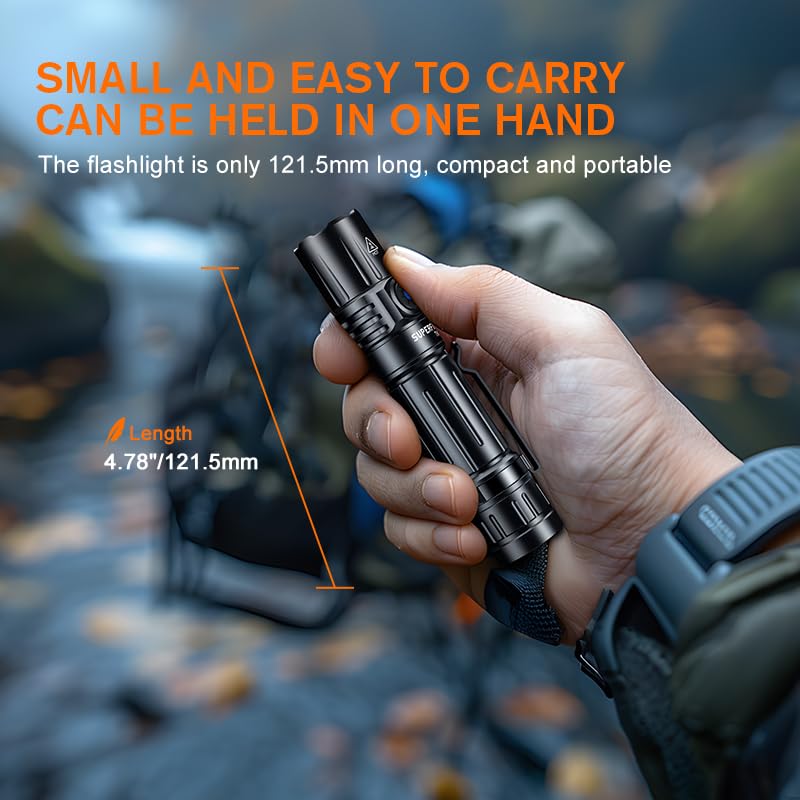 SuperFire Flashlights High Lumens Rechargeable, 1800 Lumens Super Bright Flashlight with Clip, 6 Modes, IP 44 Waterproof Powerfu