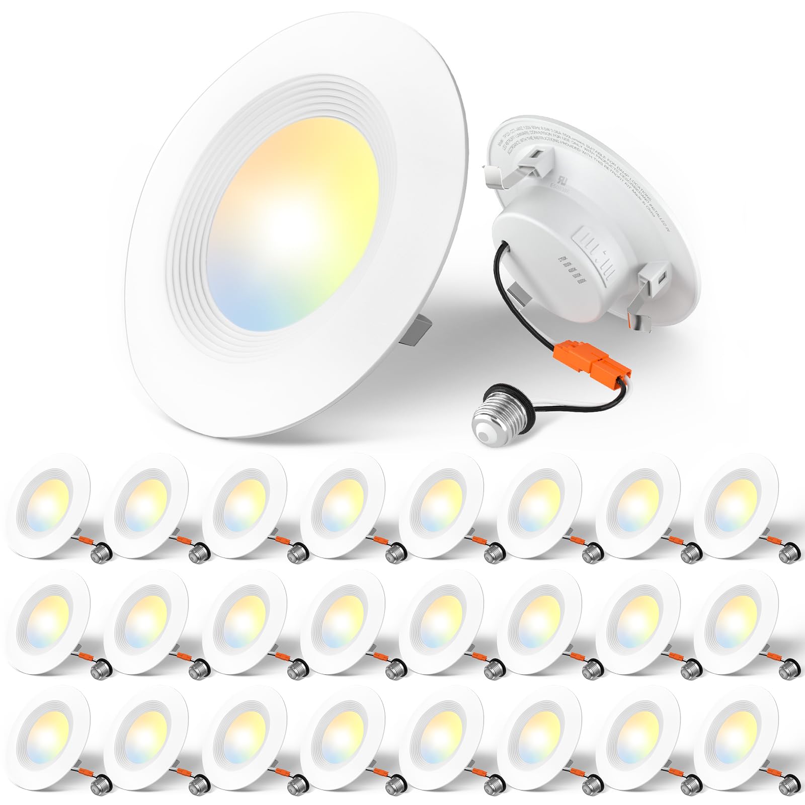 Amico 24 Pack LED Recessed Lighting, Dimmable, 4 Inch, 8.5W=60W, 650LM, Selectable 2700K-6000