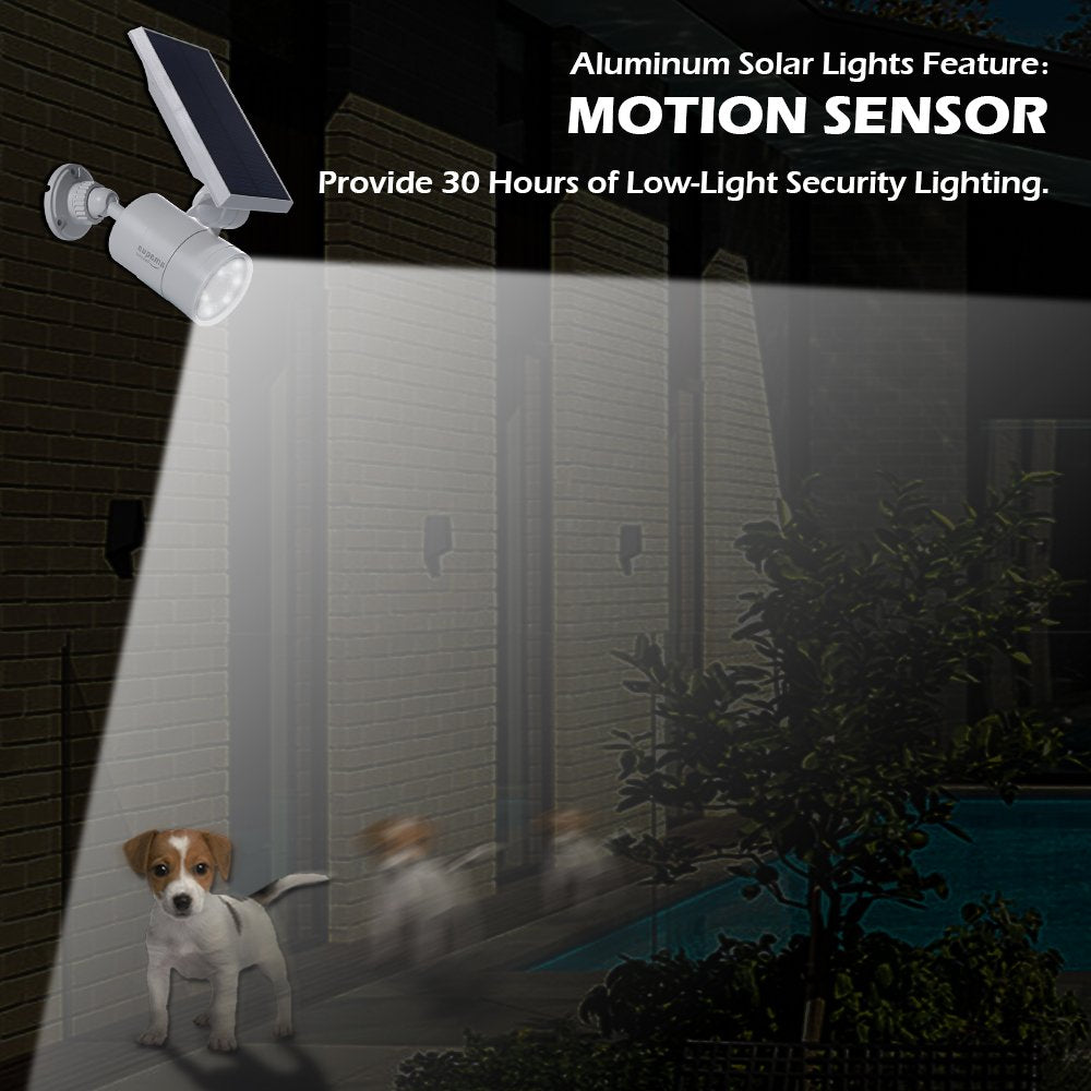 Amaqua Solar Motion Sensor Lights, 1400-Lumen, 9W Led, Outdoor Security Spotlight, White, 2 Pcs