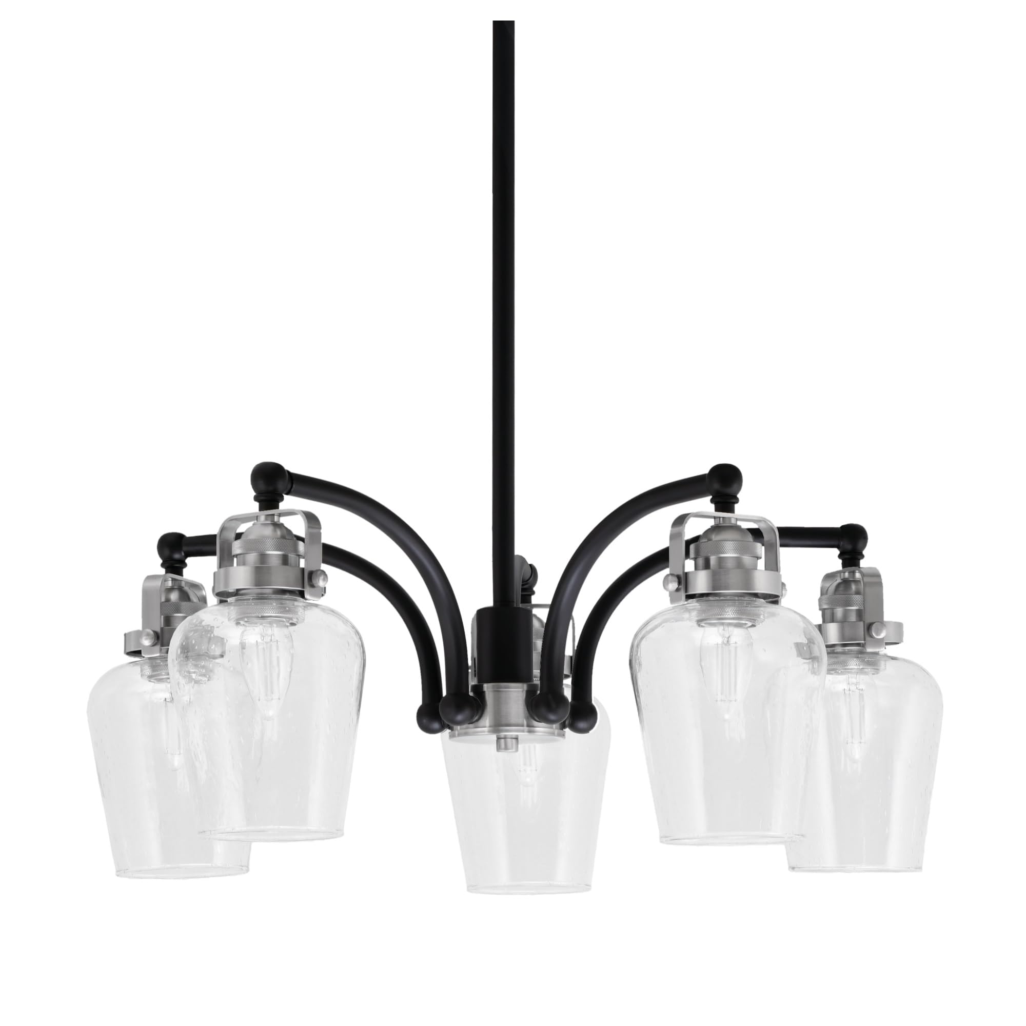 Easton Downlight, 5 Light, Chandelier Shown In Matte Black & Brushed Nickel Finish With 5&quot; Clear Bubble Glass