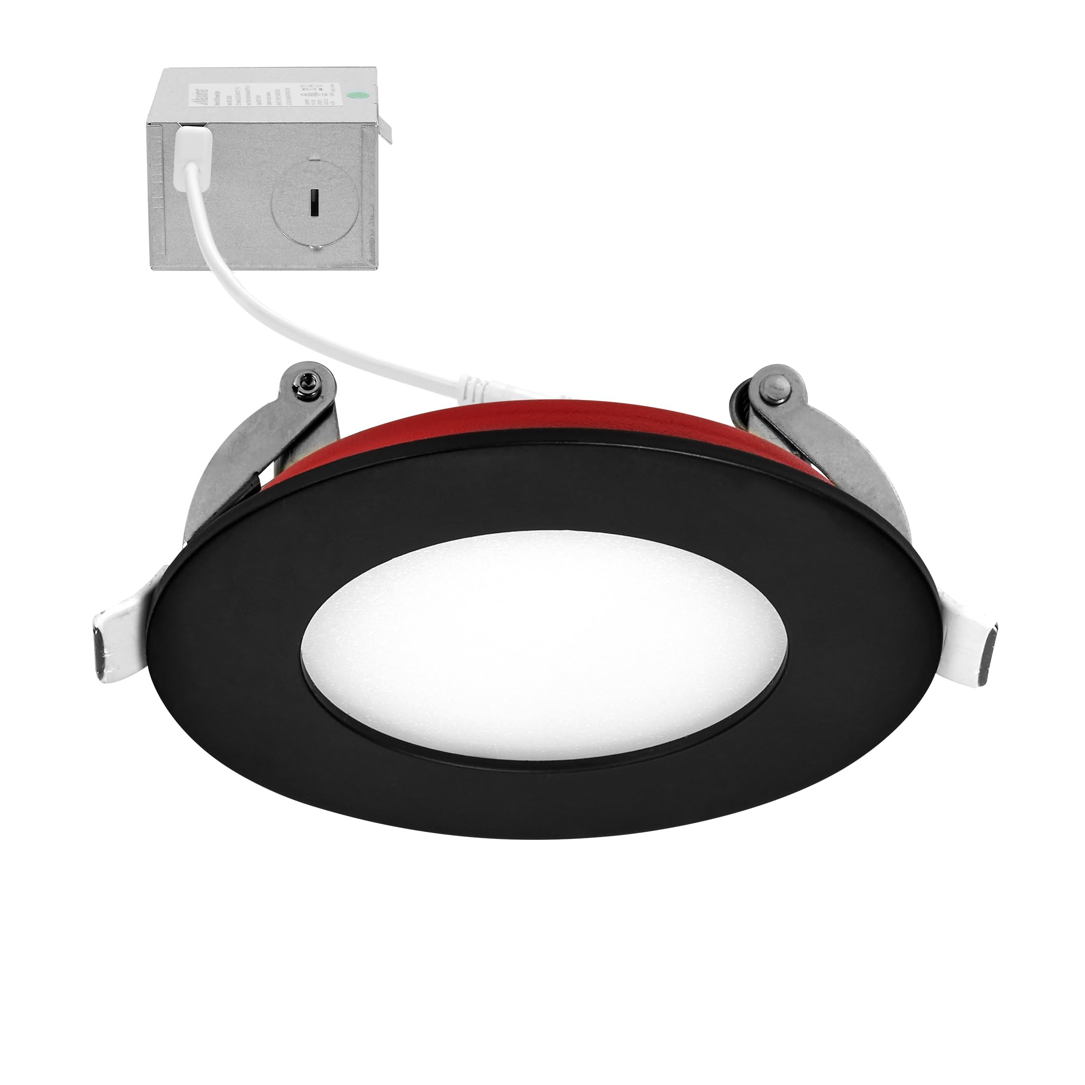 Maxxima 3 in. 2 Hour Fire Rated Ultra Thin LED Black Downlight, Slim Recessed Canless Light IC Rated, 550 Lumens, 5 Color Temper