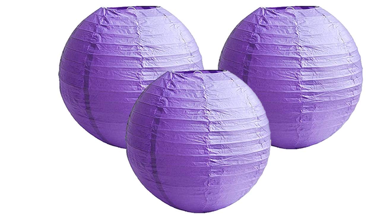 Pack Of 3 Round Paper Lanterns Lamp Wedding Birthday Party Decoration (Purple, 14''/35Cm)