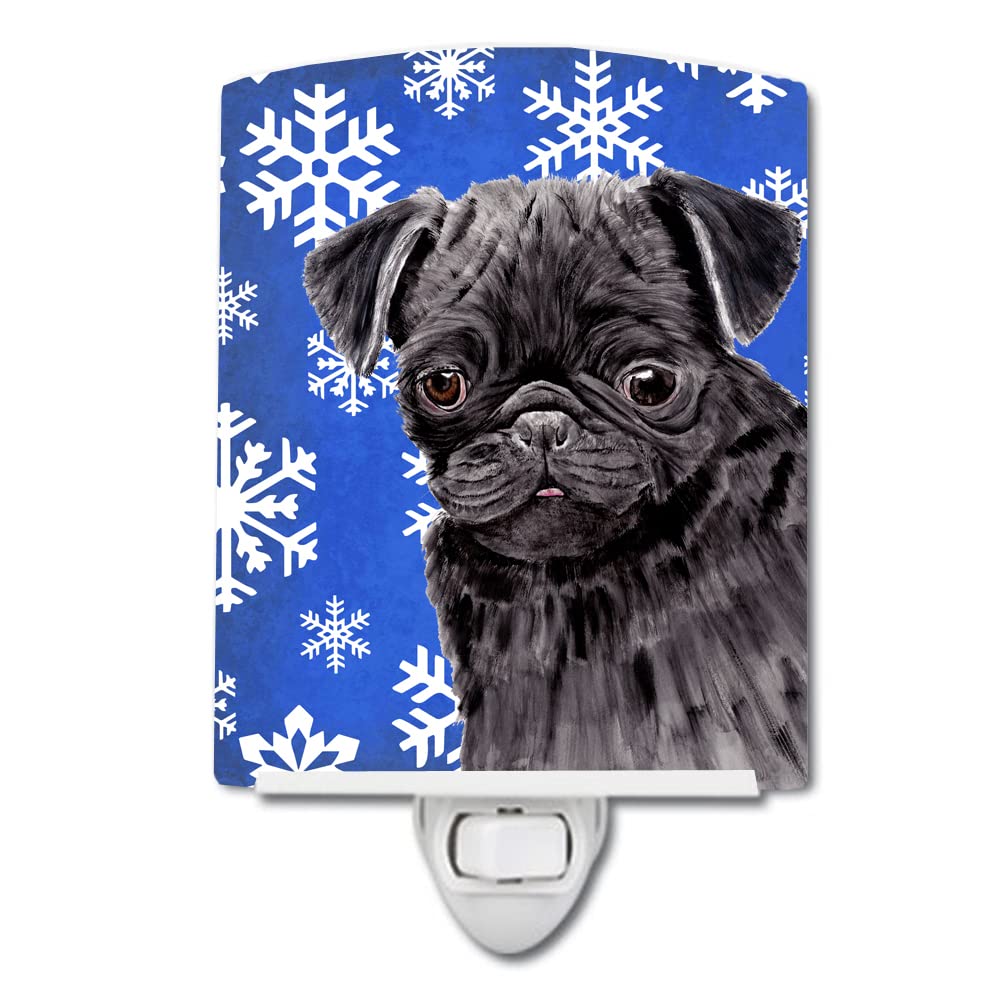 Carolines Treasures Ceramic Night Light, Pug Winter Snowflakes, UL-Certified, 6x4x3in, Multicolor, Model SC9366CNL