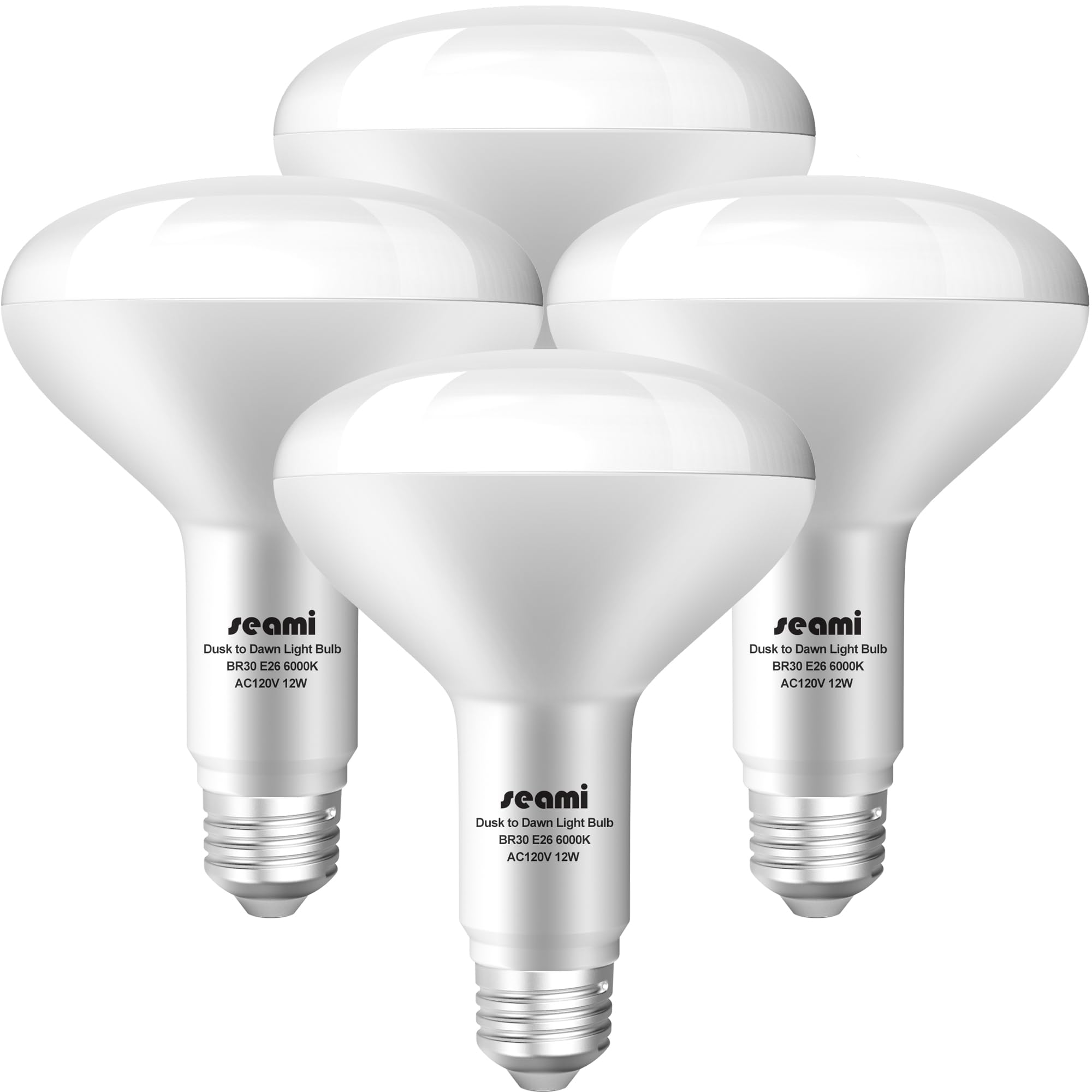 Seami Dusk To Dawn Light Bulbs Outdoor  Sensor Led Br30 Light Bulbs 12W E26 6000K Daylight Auto On/Off Light Sensor Automatic For Outdoor Lighting Pack Of 4 (Sb30Ggx4)